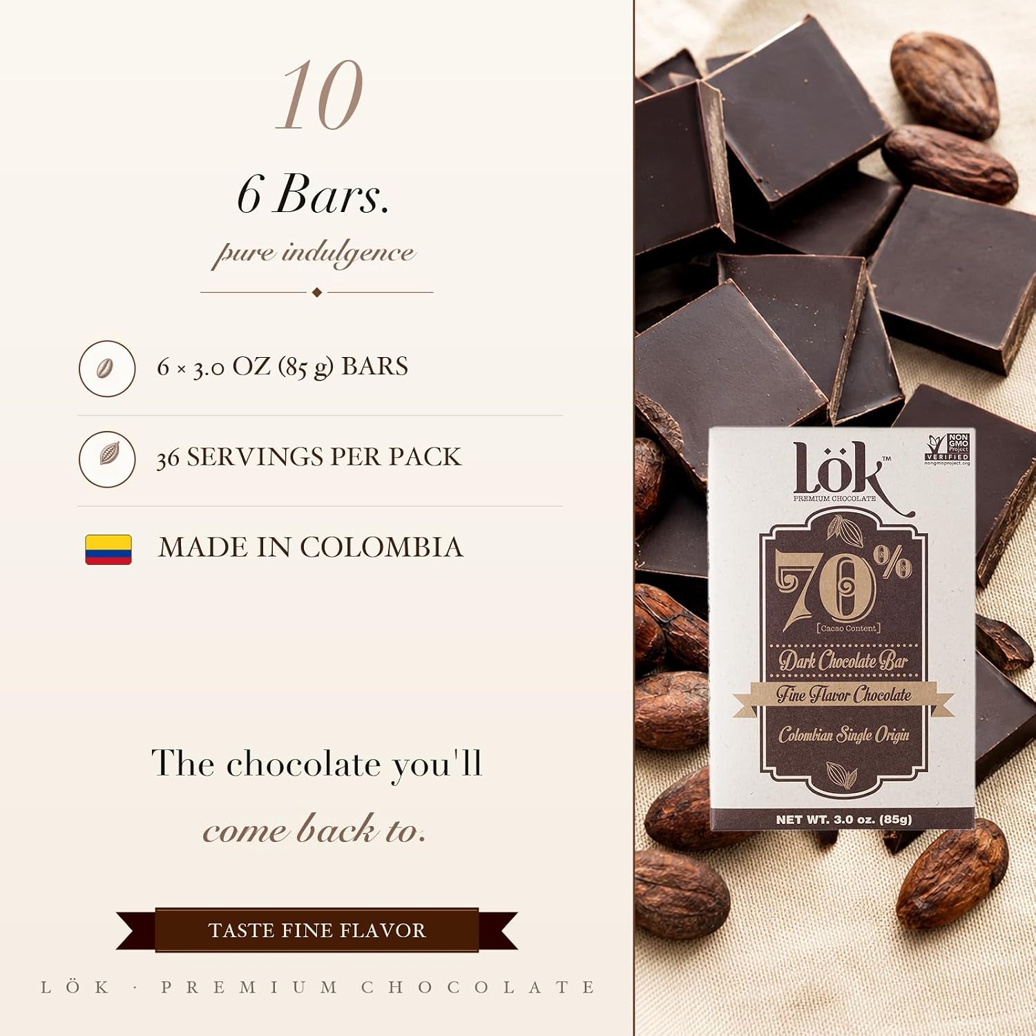 Lök Foods Dark Chocolate Bar 100% Cacao | Fair Trade, Kosher, Gluten Free, Vegan, Bean-to-Bar, Sugar-Free, No Sugar Alcohol, No Artificial Sweetener