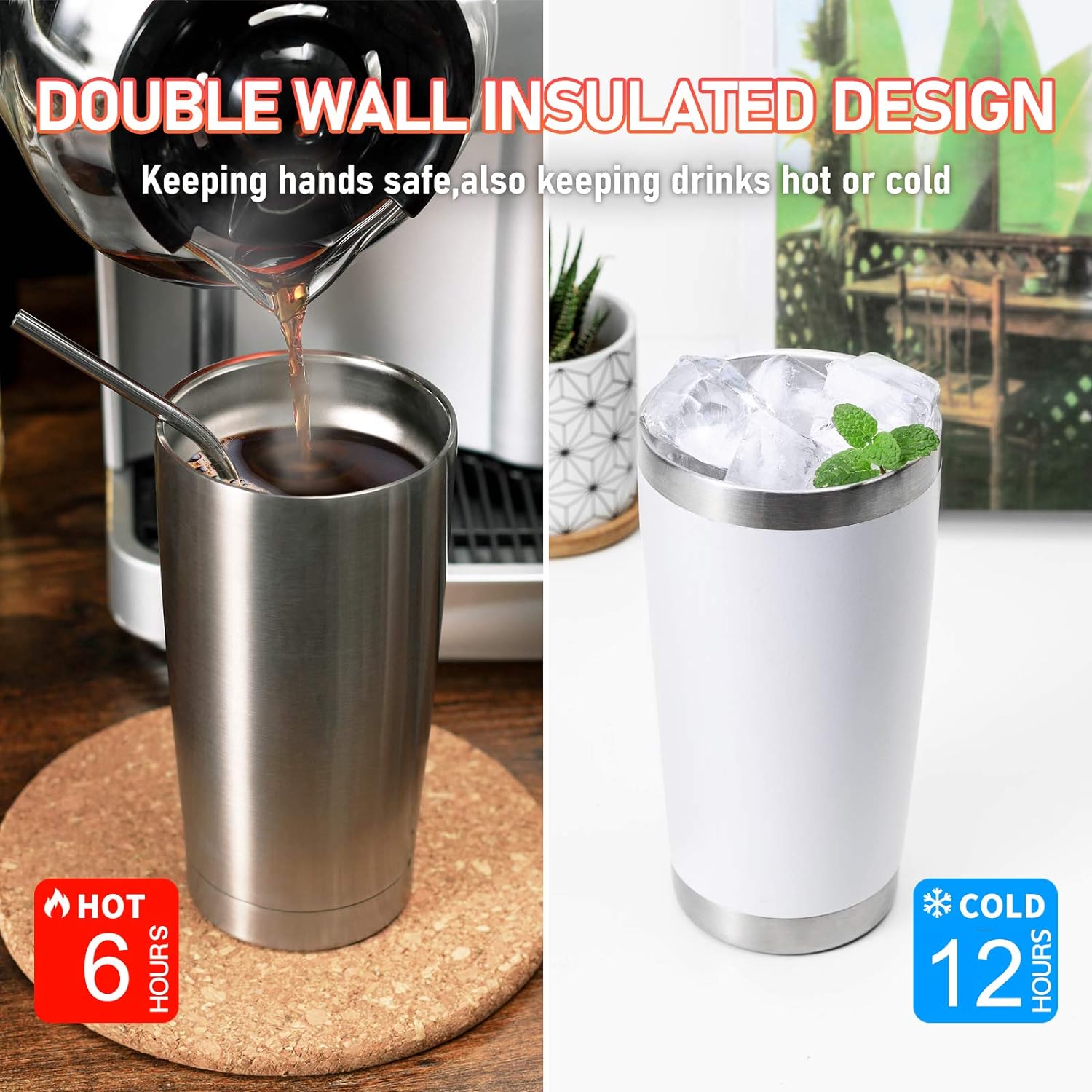 COMOOO 20oz Double Wall Vacuum Insulated Travel Mug