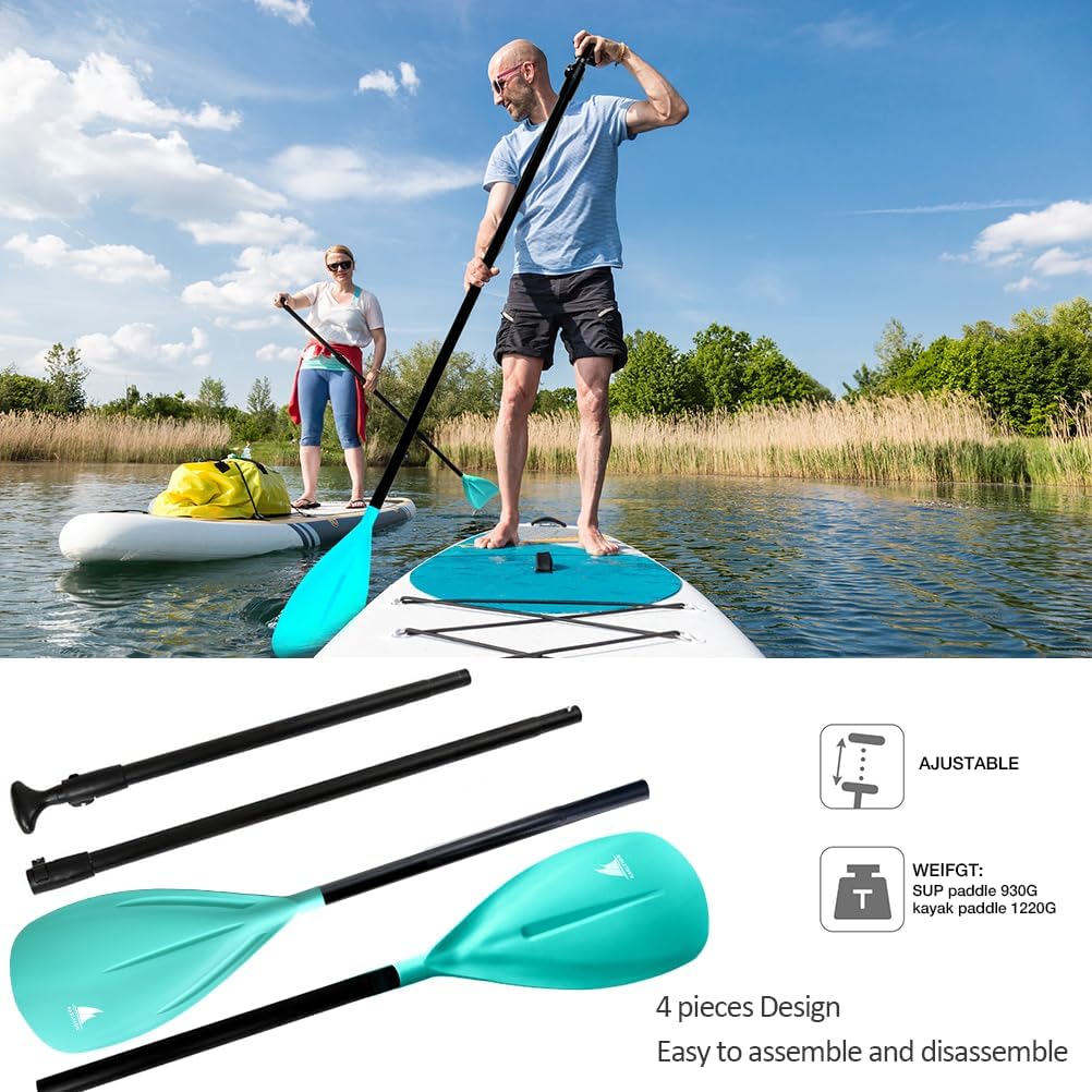 Karltion SUP Paddle - 3-Piece Adjustable Aluminium SUP Paddle with Glass Fiber Blade for Surfing, Floating, Water Sports