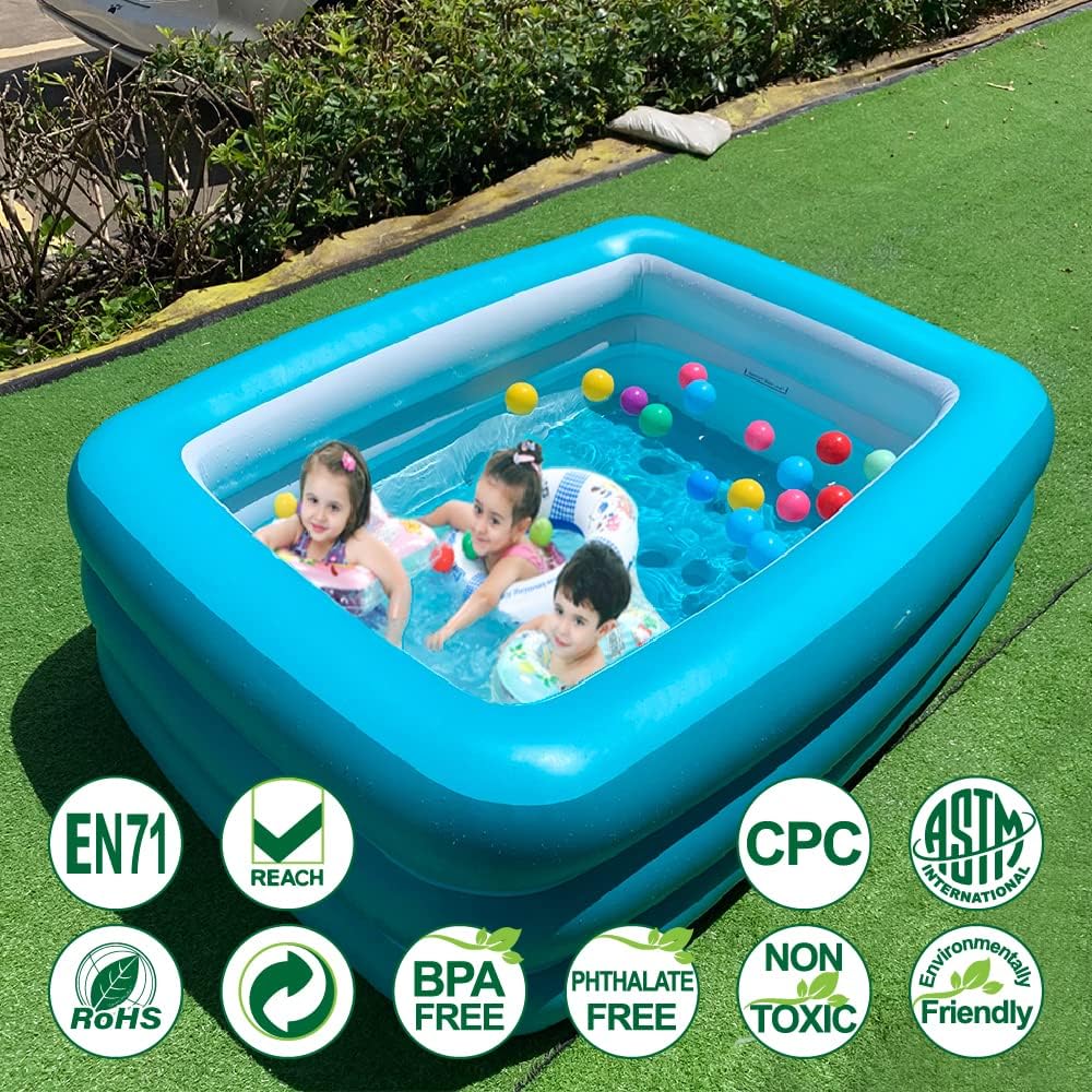 Inflatable Swimming Pool for Kids, 59" X 45" X 20" Kiddie Pools with Inflatable Soft Floor, Durable Blow Up Pools for Backyard
