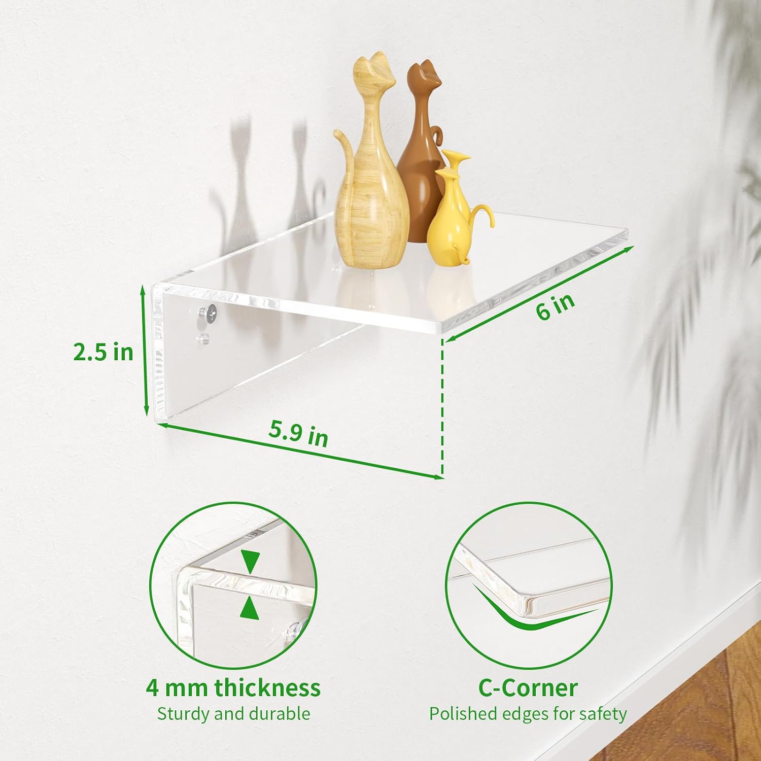 FEMELI 2 PCS 12" Acrylic Floating Shelves, Clear Shelf for Wall Display