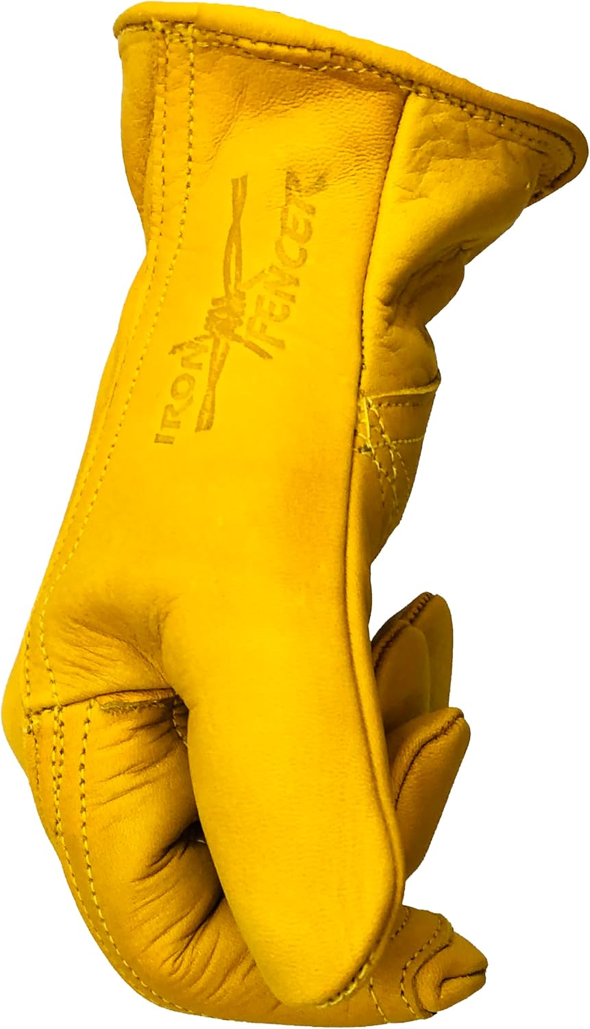 Iron Fencer Leather Work Glove - 207 Medium Cowhide Leather Fencing Gloves for Men Heavy Duty Double Palm, Ranch, 207M