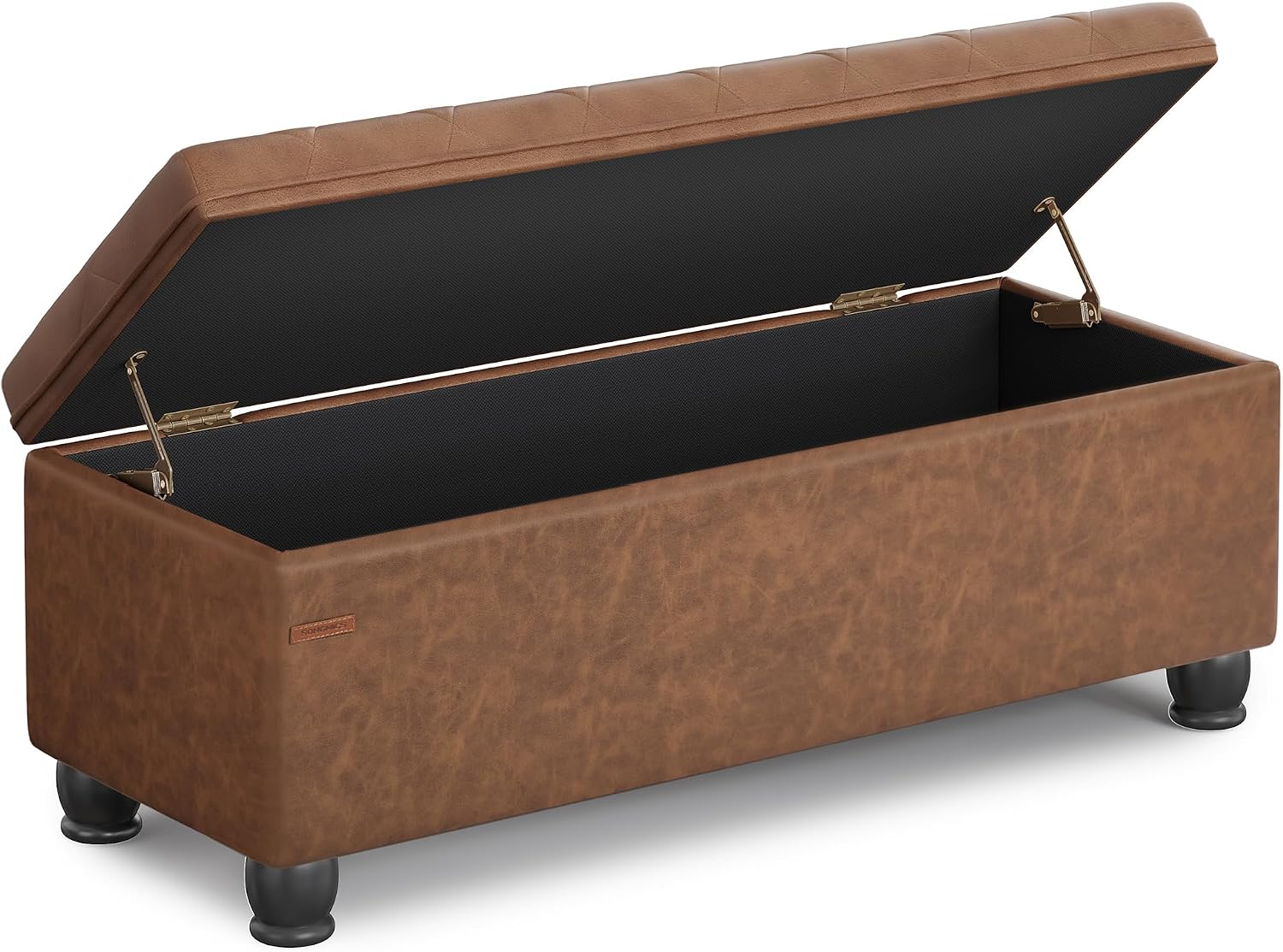 SONGMICS Storage Ottoman, 46.5 Inches Bedroom Bench, Solid Wood Legs