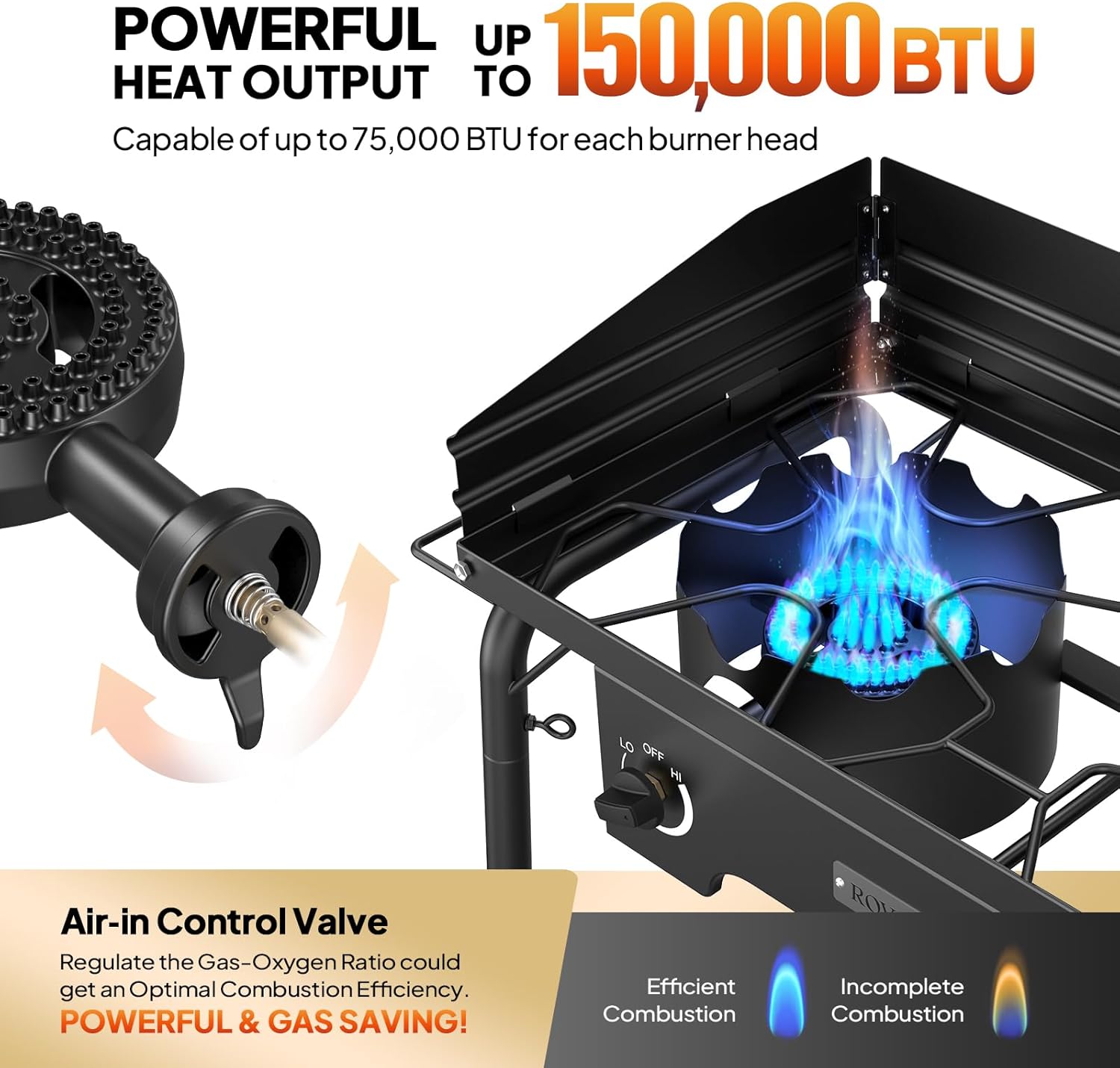 ROVSUN 2 Burner Outdoor Propane Gas Stove with Adjustable Regulator, 150,000 BTU High Pressure Stand Cooker for Backyard Cooking Camping Home Brewing Canning Turkey Frying