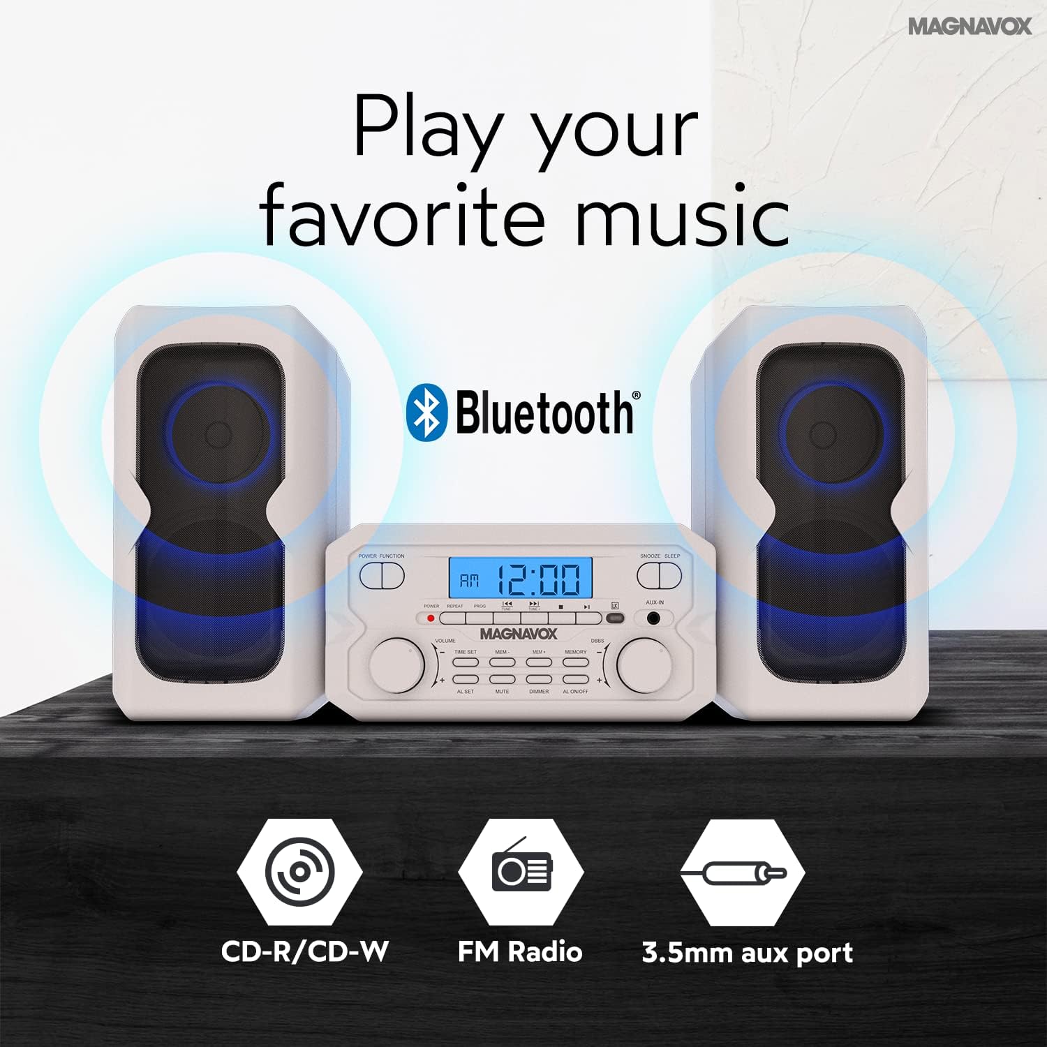 Magnavox 3-Piece Compact CD Shelf System with Digital FM Stereo Radio, Bluetooth Wireless Technology