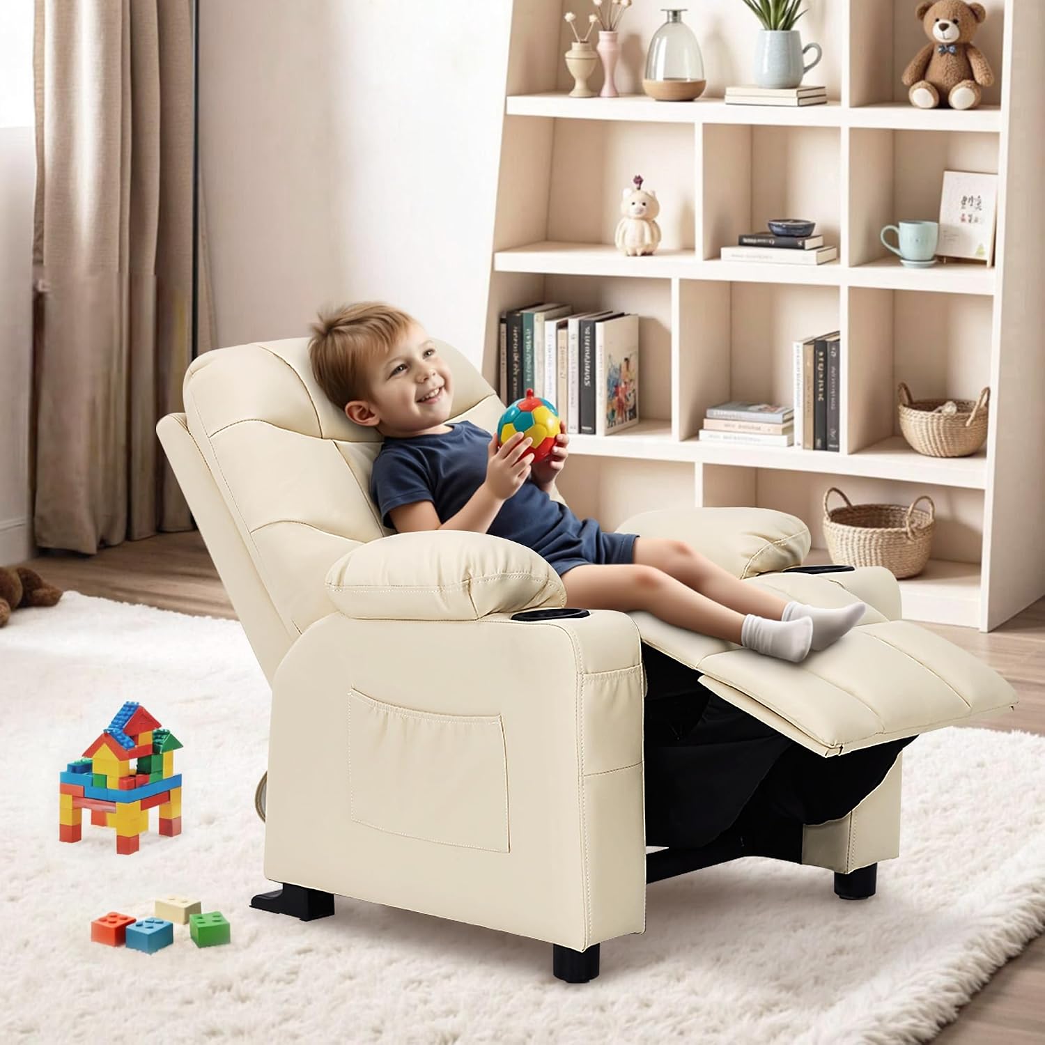 MCombo Big Kids Recliner for Ages 3+, Toddlers Recliner 7355 Velvet, Blue