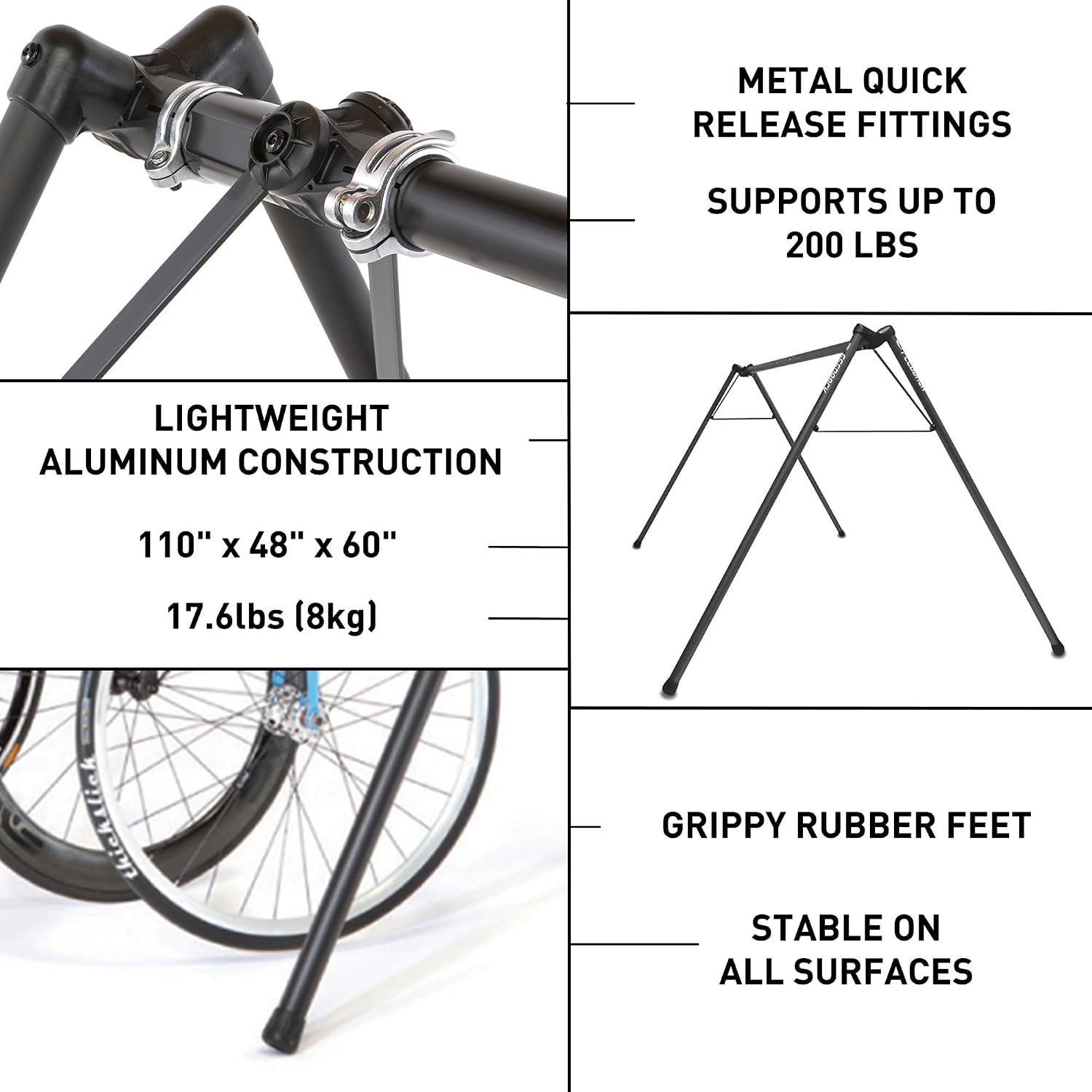 Feedback Sports A-Frame Portable Bike Storage Rack with Travel Bag, Black | Hangs up to 8 bikes for events and team pits