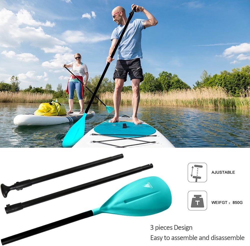 Karltion SUP Paddle - 3-Piece Adjustable Aluminium SUP Paddle with Glass Fiber Blade for Surfing, Floating, Water Sports