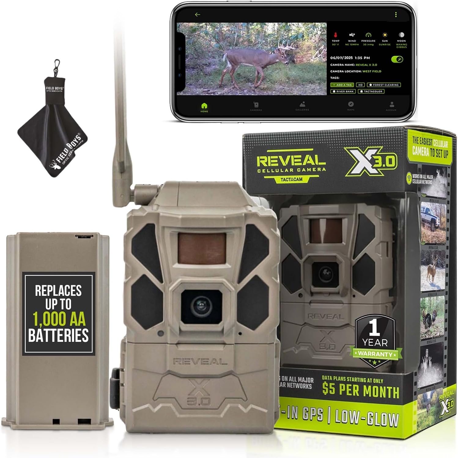 TACTACAM Reveal X Gen 3.0 Cellular Trail Camera - Multi Carrier, HD Photo & Videos, Built-in GPS, Best Battery Life, Low-Glow IR Flash