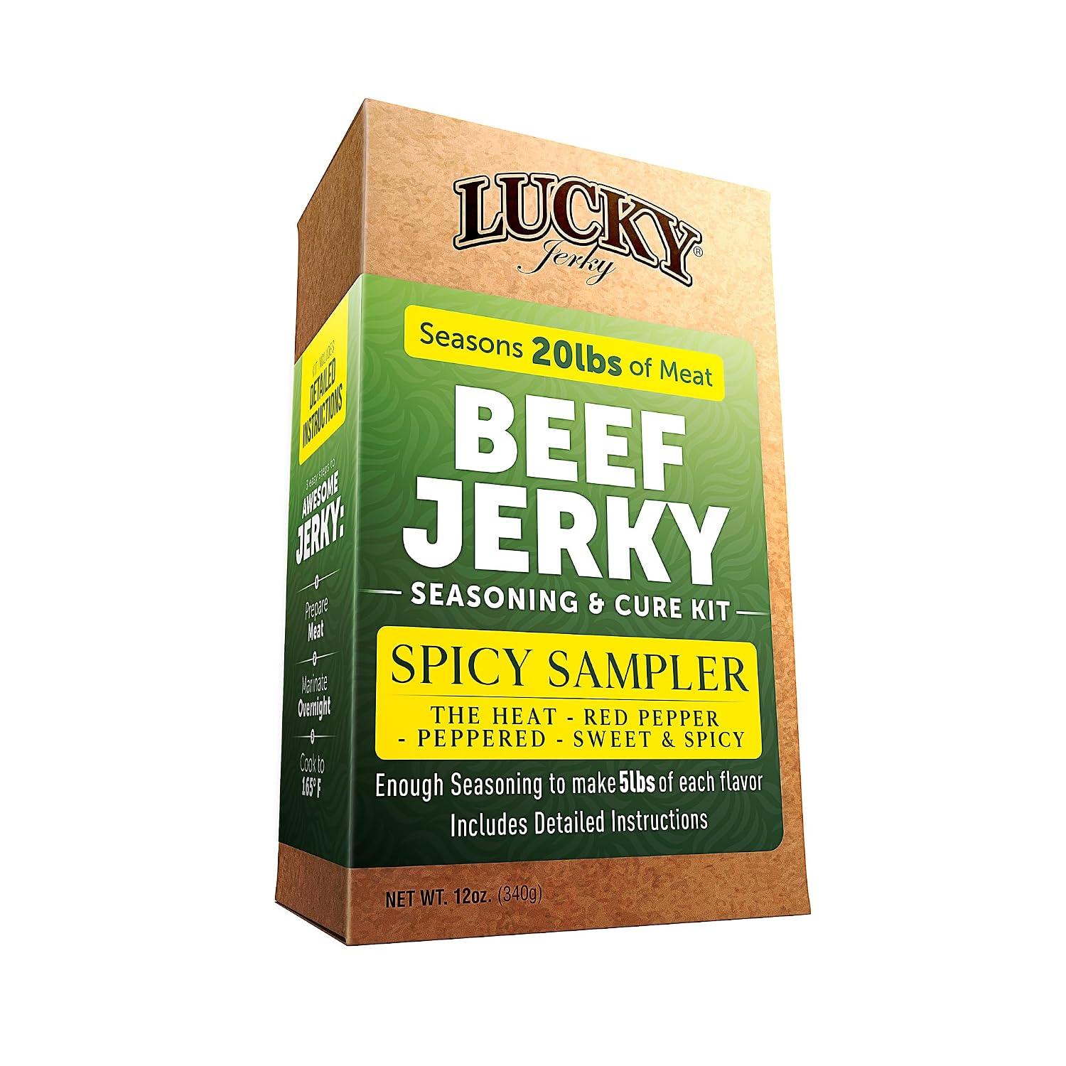 Lucky Jerky Ultimate Savory DIY Beef Jerky Seasoning and Cure Kit, 12 Oz | Make Your Own with Original, BBQ, Teriyaki, and Sweet & Spicy, Seasons 5 lbs per Flavor, 20 lbs Total
