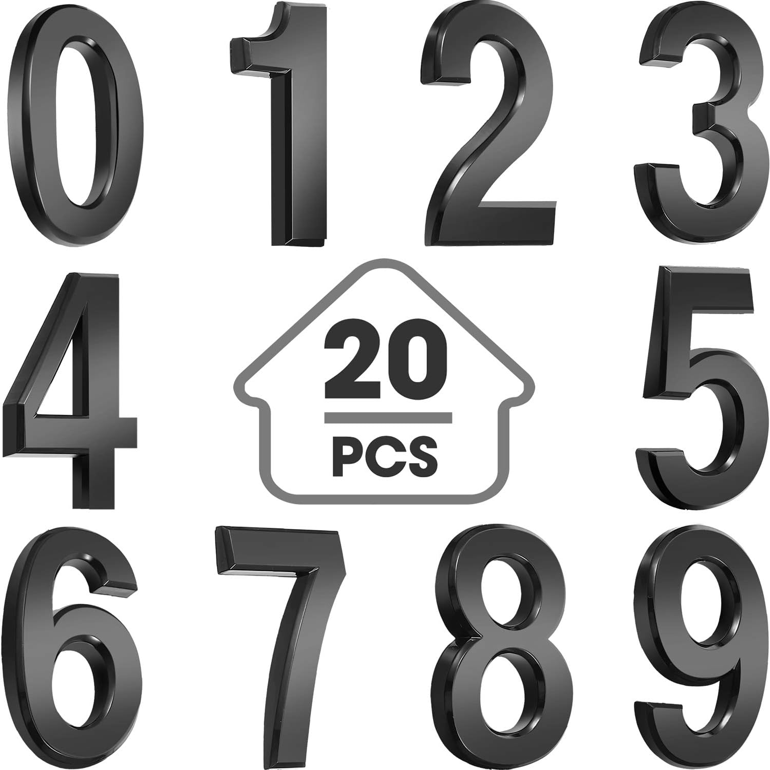 20 Pieces House Numbers Mailbox Numbers 0-9, 3D Door Address Numbers Self Adhesive Mailbox Numbers Sticker or House, Apartment, Office, Hotel Room