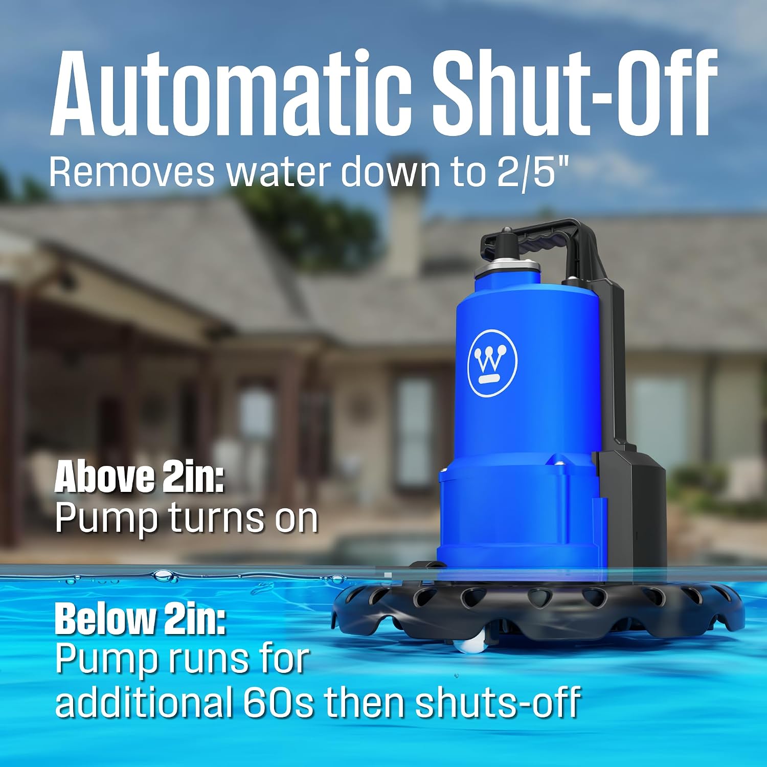 Westinghouse - 1/4 HP Pool Cover Pump, Automatic Submersible Pump with 25ft Power Cord, 1800 GPH Water Removal for Pool, Hot Tubs