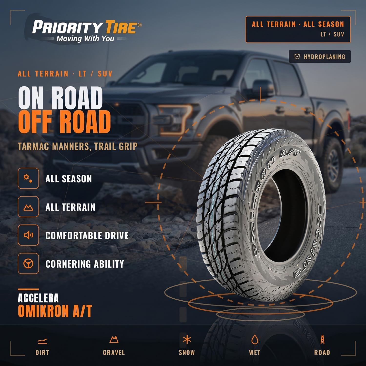 Accelera Omikron A/T LT265/70R17 121/118Q All Terrain E (10 Ply) Tire | Light Truck All Terrain All Season Traction 121/118Q Rated E (10 Ply) Radial Construction Black Sidewall Tire