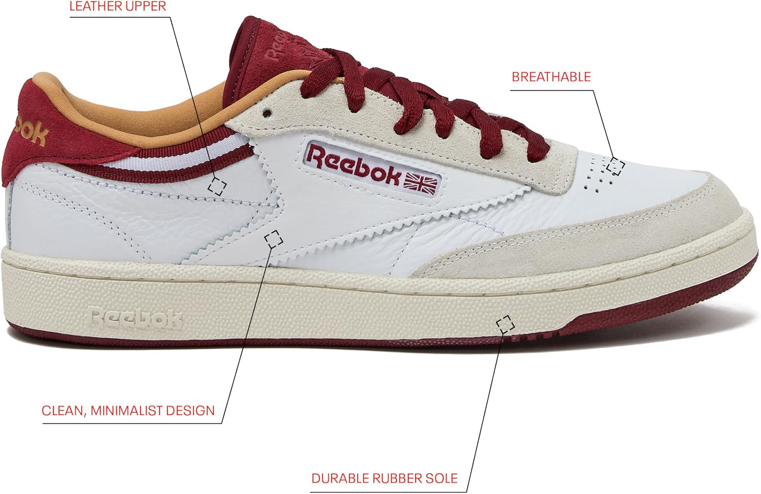 Reebok Club C 85 Mens Tennis Shoes, Casual Fashion White Sneakers for Men