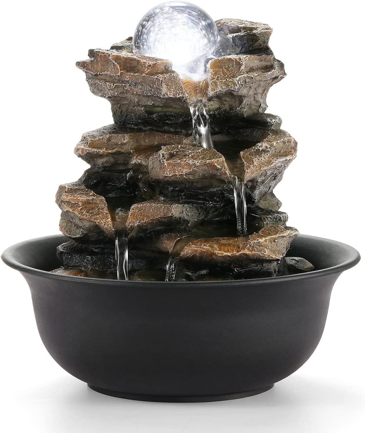 WICHEMI Indoor Water Fountain Tabletop Fountain Stacked Rock with LED Light | Relaxing Water Feature, Meditation Fountain, Soothing Sound, Stress Relief, For Home Office Bedroom Decor, 7.8"x7.8"x7.9"