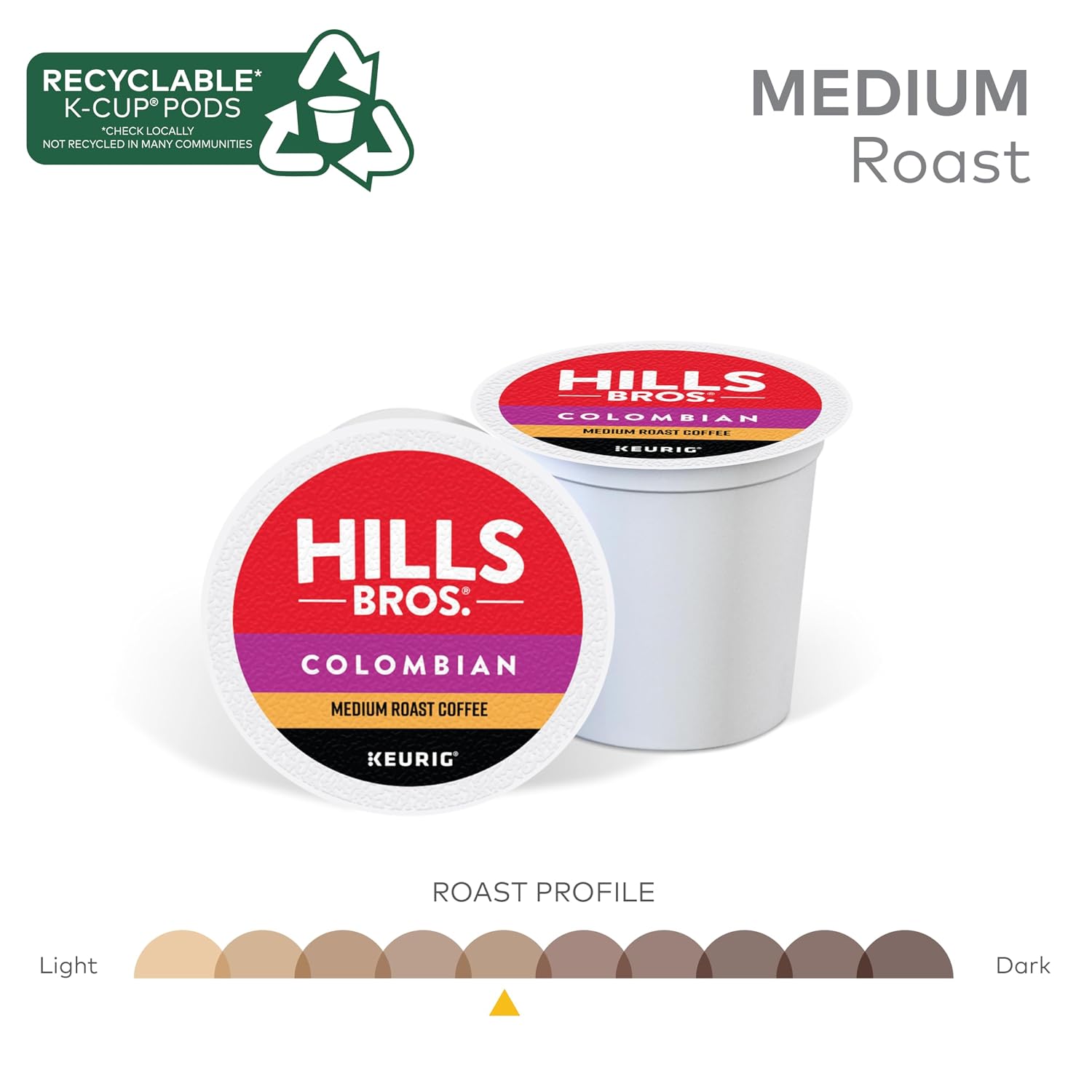 Hills Bros Single Serve Coffee Pods, 100% Colombian Ground Coffee, Medium Roast, 12 Count – Keurig Compatible, Roasted 100% Arabica Beans, Smooth Balanced Flavor