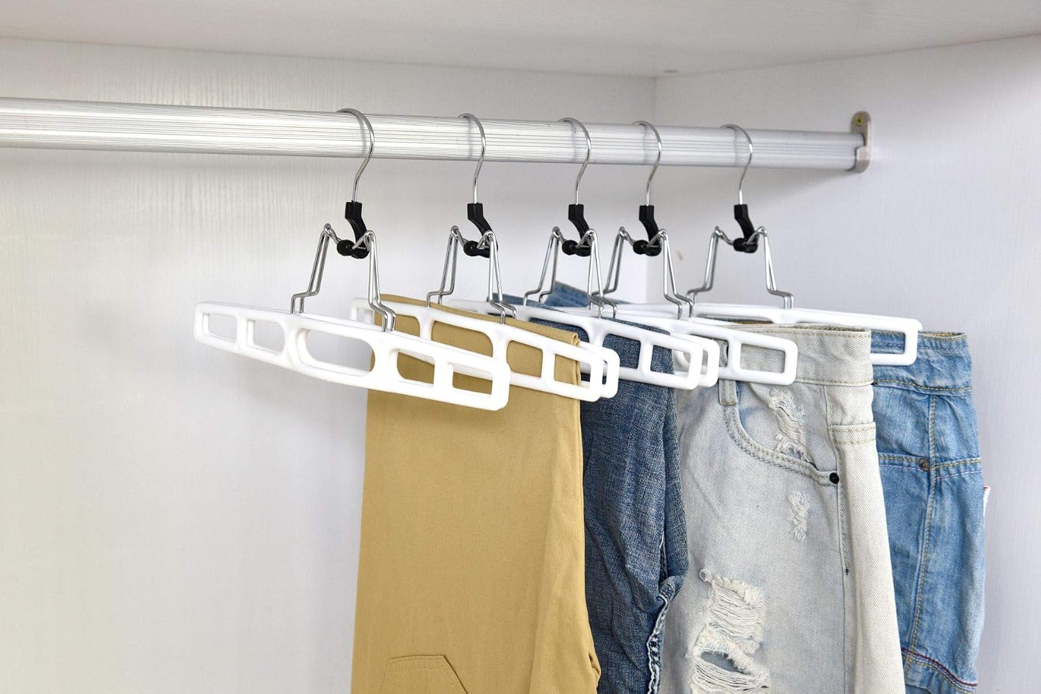 Quality Hangers 10 Pack Premium Skirt Hangers - Thin Space Saving Pant Hangers Set with Clamp, Shorts Hangers with Heavy Duty Locking Clasp