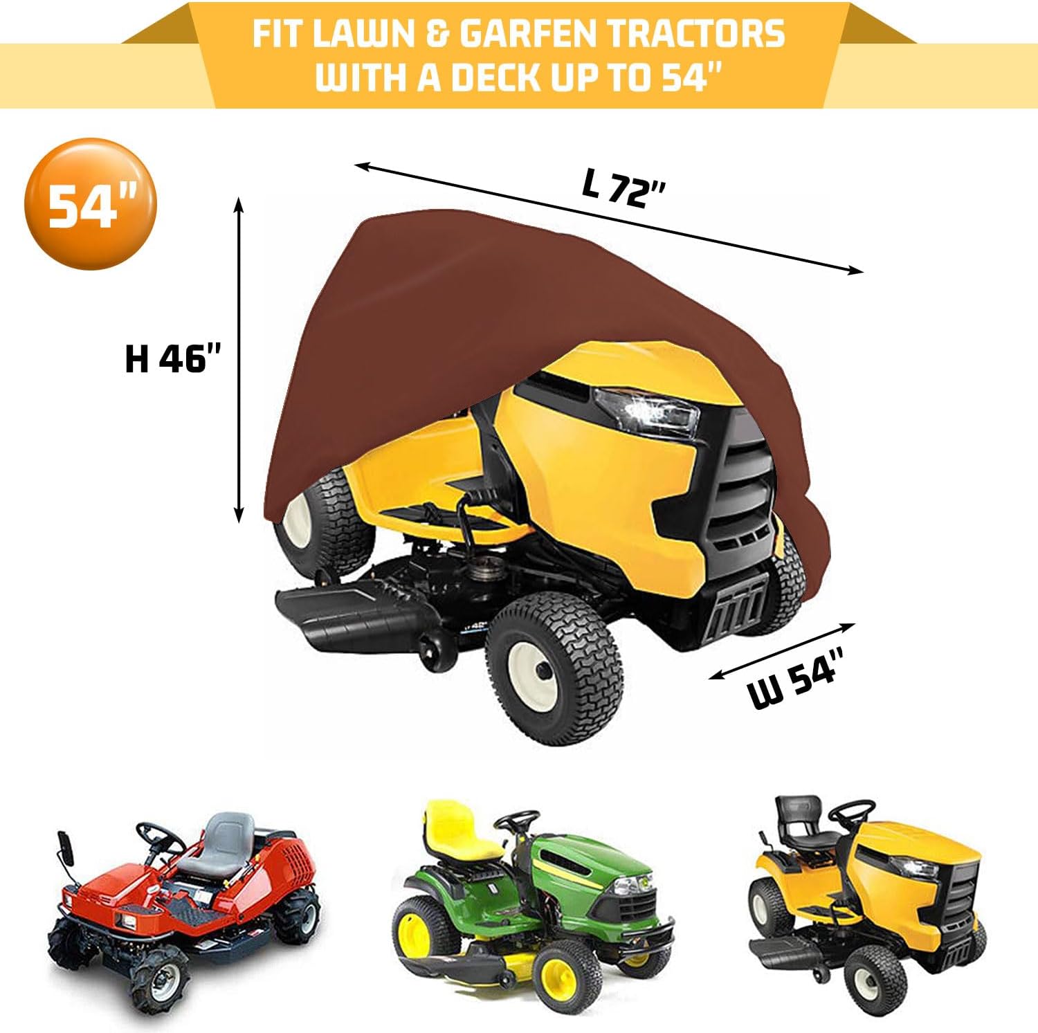 Riding Lawn Mower Cover 600D Lawnmower Covers Waterproof, up to 54" Decks | Universal Outdoor Lawn Tractor Cover Tarp All Weather Ride on Mower Covers, Heavy Duty 600D, Elastic Cord & Storage Bag