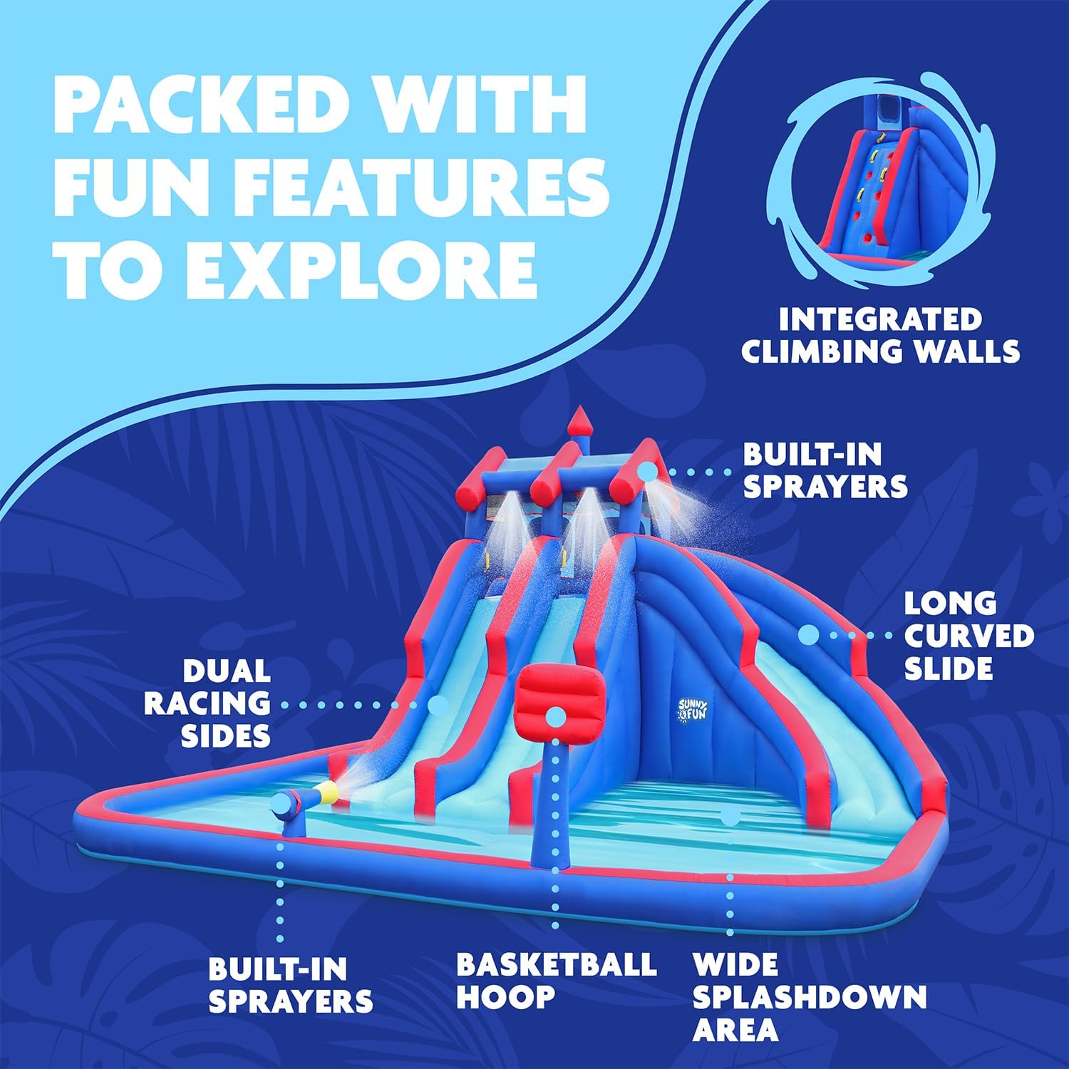 Sunny & Fun Mega Sport Inflatable Water Triple Slide Park for Kids Backyard