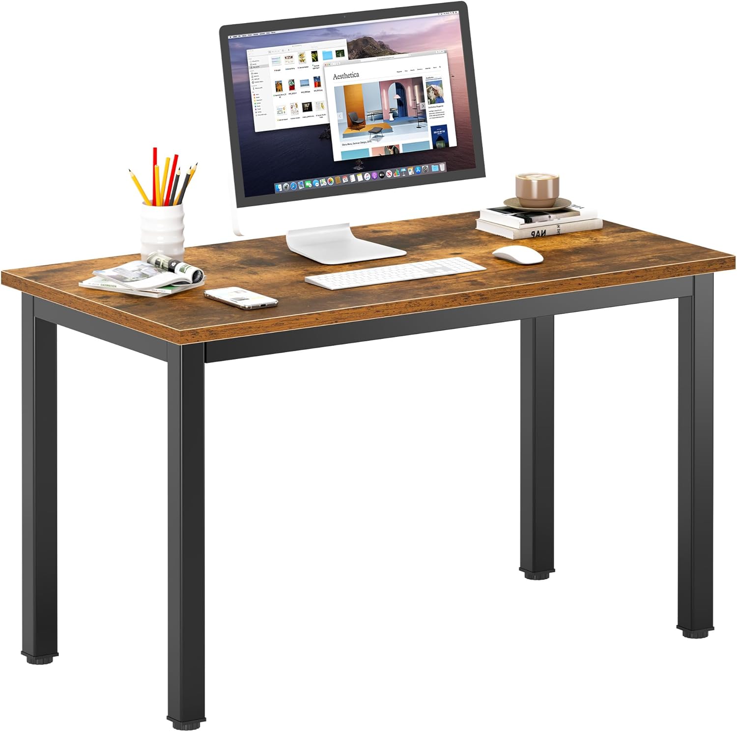 DlandHome 47 inches Medium Computer Desk for Bedroom, Retro