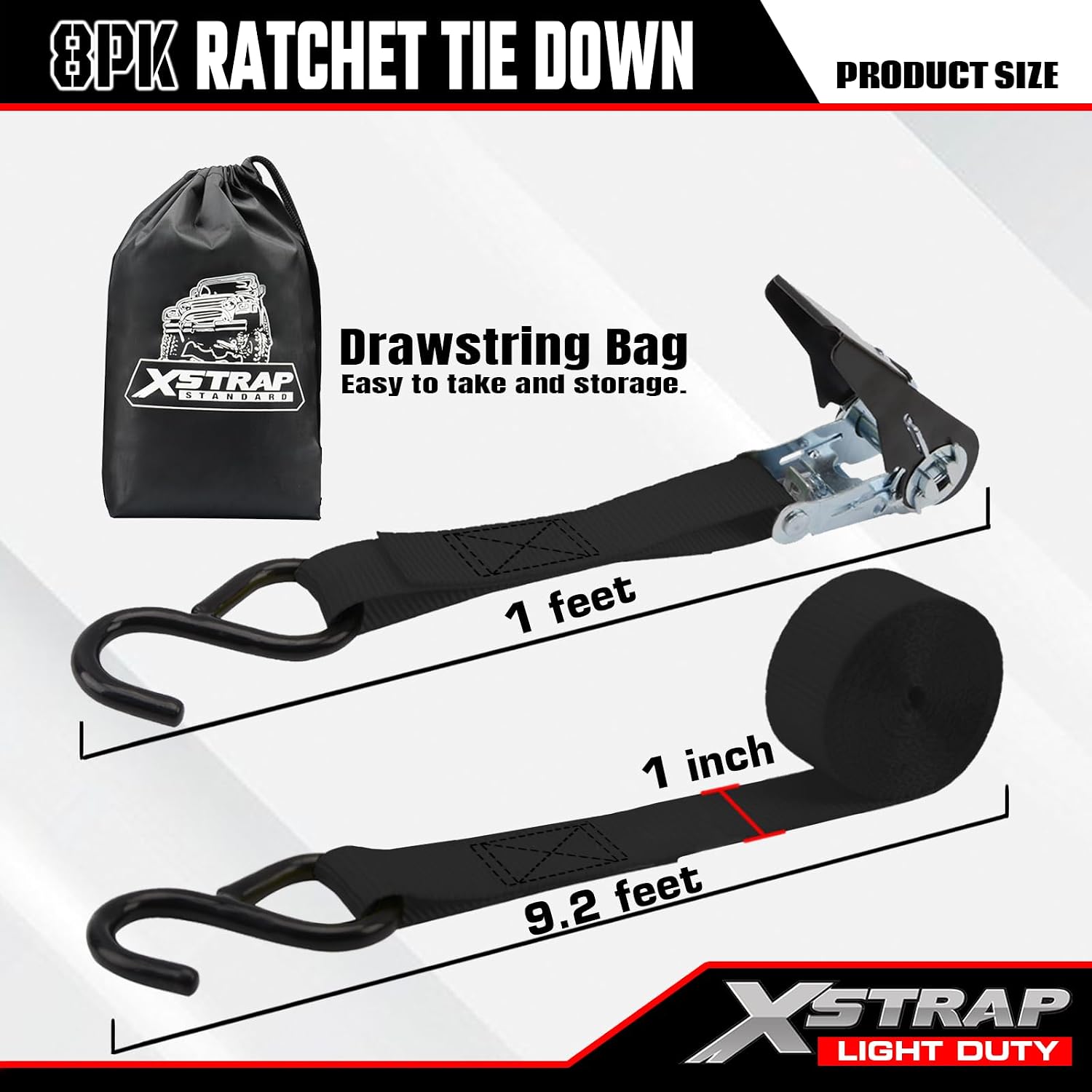 XSTRAP STANDARD 8-PK Ratchet Tie Down Straps, 1" x 10ft Cargo Strap, Yellow