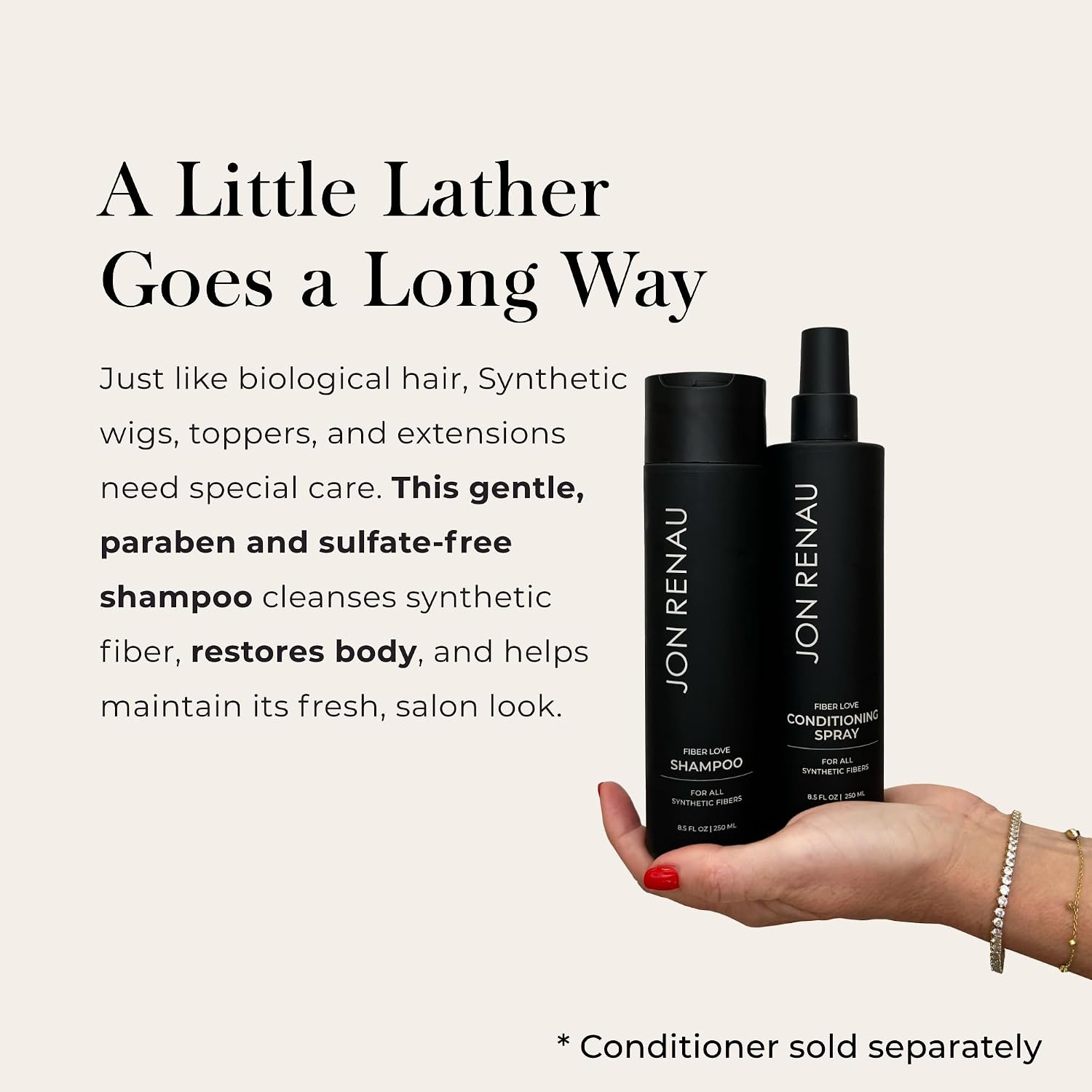 Jon Renau Synthetic Wig Shampoo, Paraben & Sulfate Free, Moisturizing and Gentle Cleanser for Wigs, Toppers, & Extensions