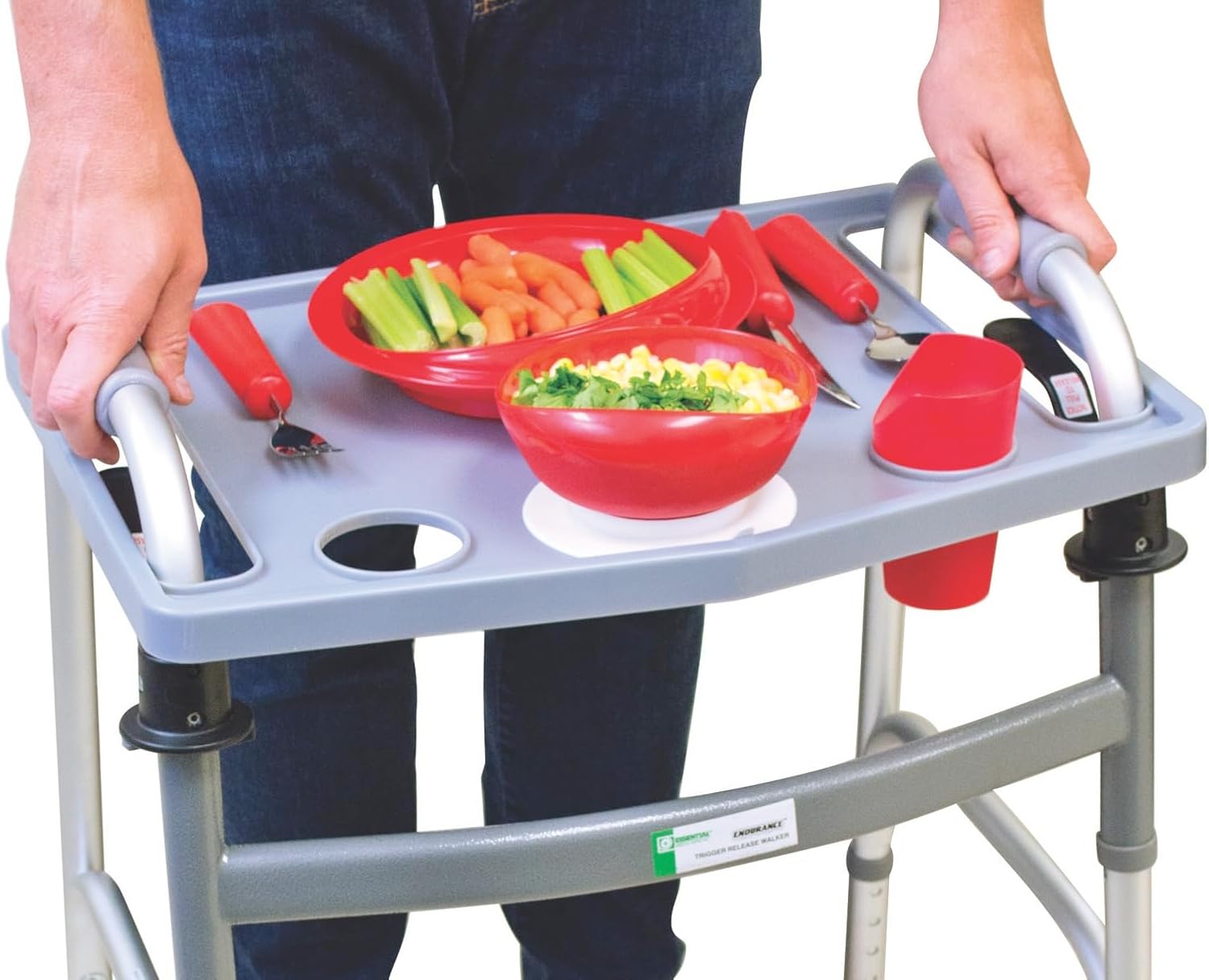 Essential Medical Supply Molded Walker Tray with 2 Cup Holders - Perfect for Mobility and Transport