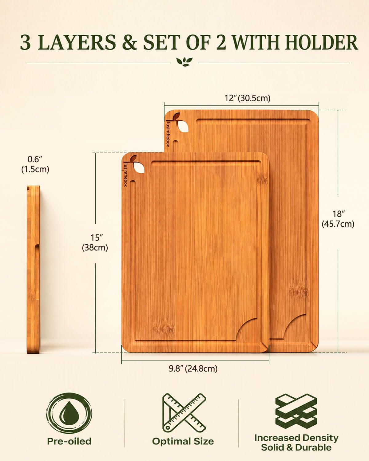 Cutting Boards for Kitchen, Wooden Chopping Board for Meat, Vegetables and Fruit, 18" x 12" XL Deep Carbonized Bamboo Board for Meal Prep, Serving, Daily Cooking and Kitchen Counter