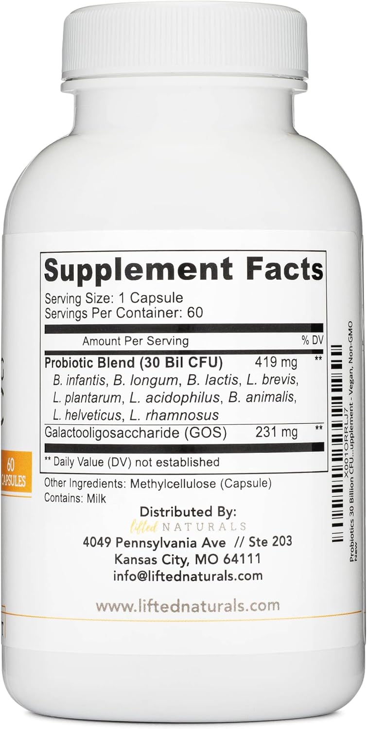 Lifted Naturals Mood Boosting Probiotic 30 Billion CFU - Mood Support Supplement, Prebiotics and Probiotics for Women & Men