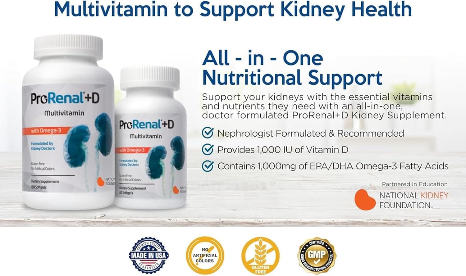 ProRenal+D with Omega-3 Fish Oil Kidney Multivitamin 60 Softgels, 30-Days