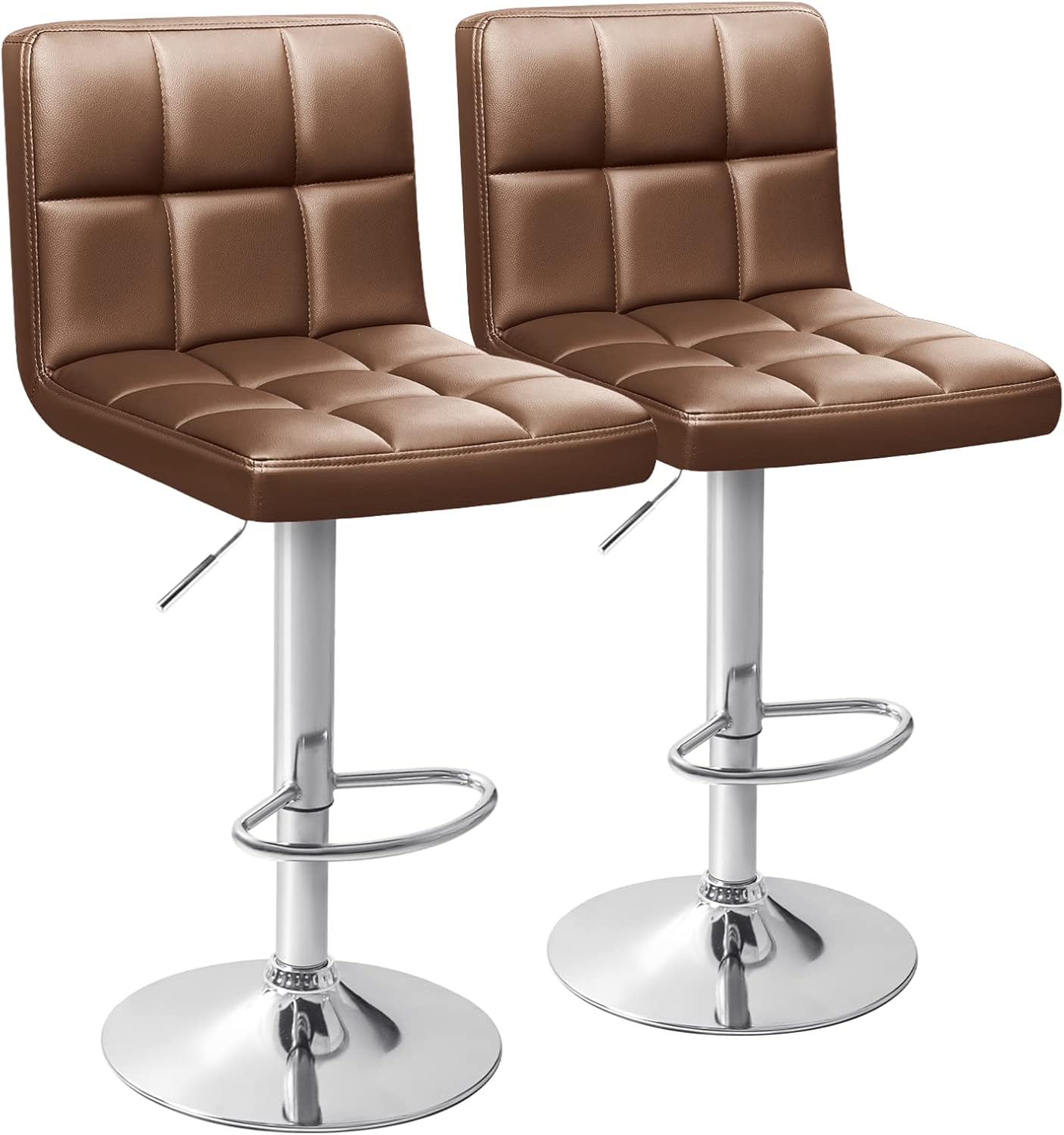 Homall Bar Stools Modern PU Leather Adjustable Swivel Barstools, Armless Hydraulic Kitchen Counter Bar Stool Extra Height Square Island Barstool with Back Set of 2 (Leather, White)