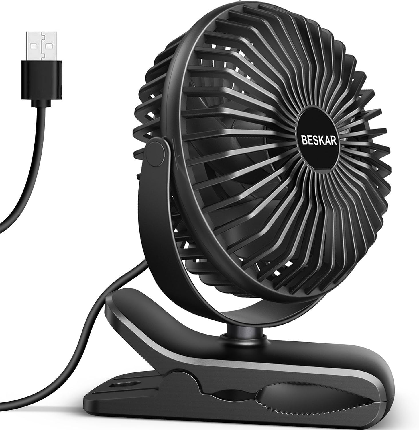 BESKAR USB Clip on Fan, Portable Small Desk Fan with Cord Powered