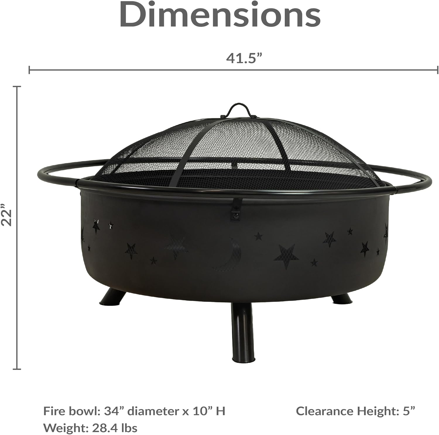 Sunnydaze Cosmic 42" Large Outdoor Fire Pit, Wood Burning, 34" Bowl Dia | Bronze, Heavy Duty Steel Metal, Includes Spark Screen, Wood Grate, & Poker, Round Backyard Firepit for Outside, Patio, Deck