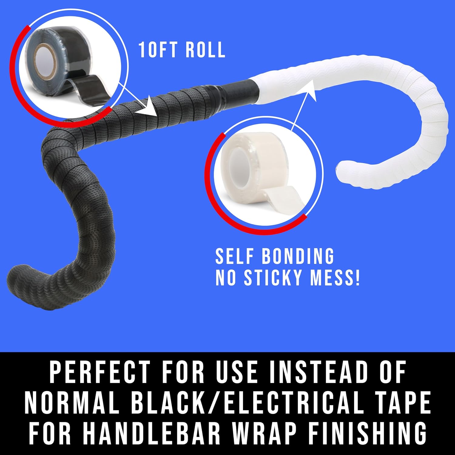 Domain Cycling - Bike Handlebar Tape - Self-Fusing Silicone Waterproofing Tape - 10 Ft Roll of Self-Bonding Handlebar Tape for Road Bike Repair