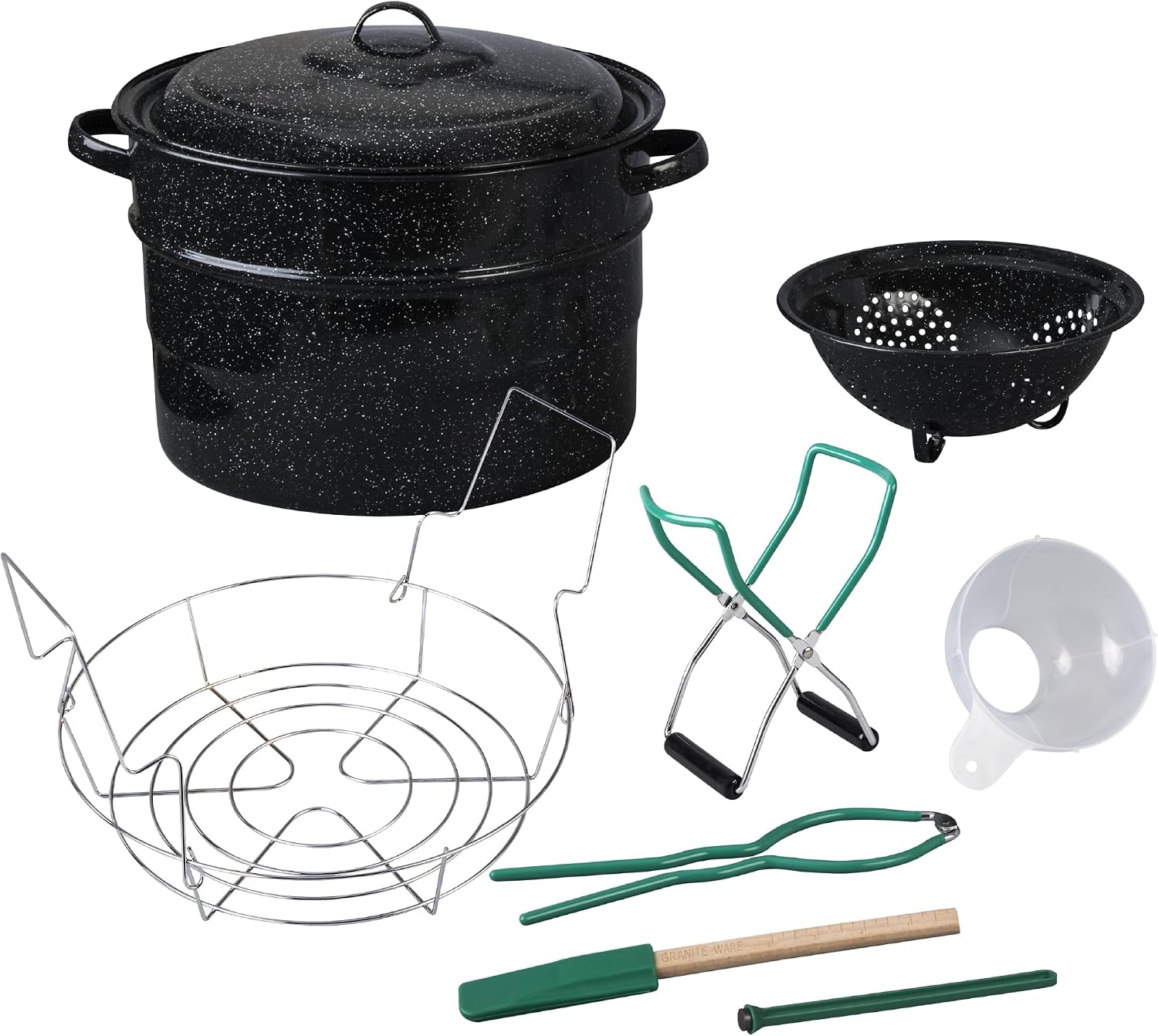 Granite Ware 8 Piece Enamelware Water bath canning Pot with Canning kit and Rack. Canning Supplies Starter Kit