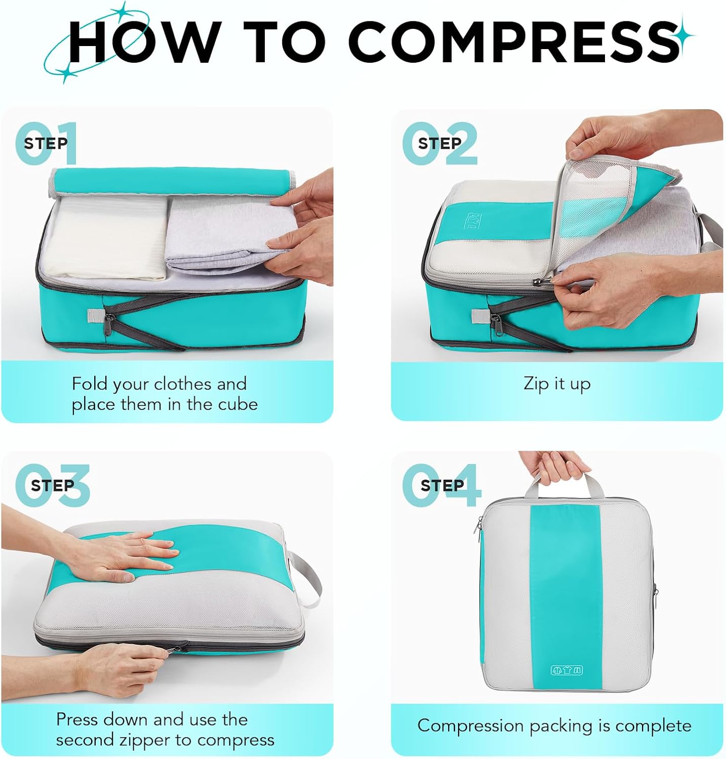 OlarHike 10 Set Compression Packing Cubes for Travel Essentials,Compressible Expandable Space Saver Bags for Organizing Clothes,Luggage Suitcase Garment Bags with Over 1000 pcs Mesh Holes(Black)