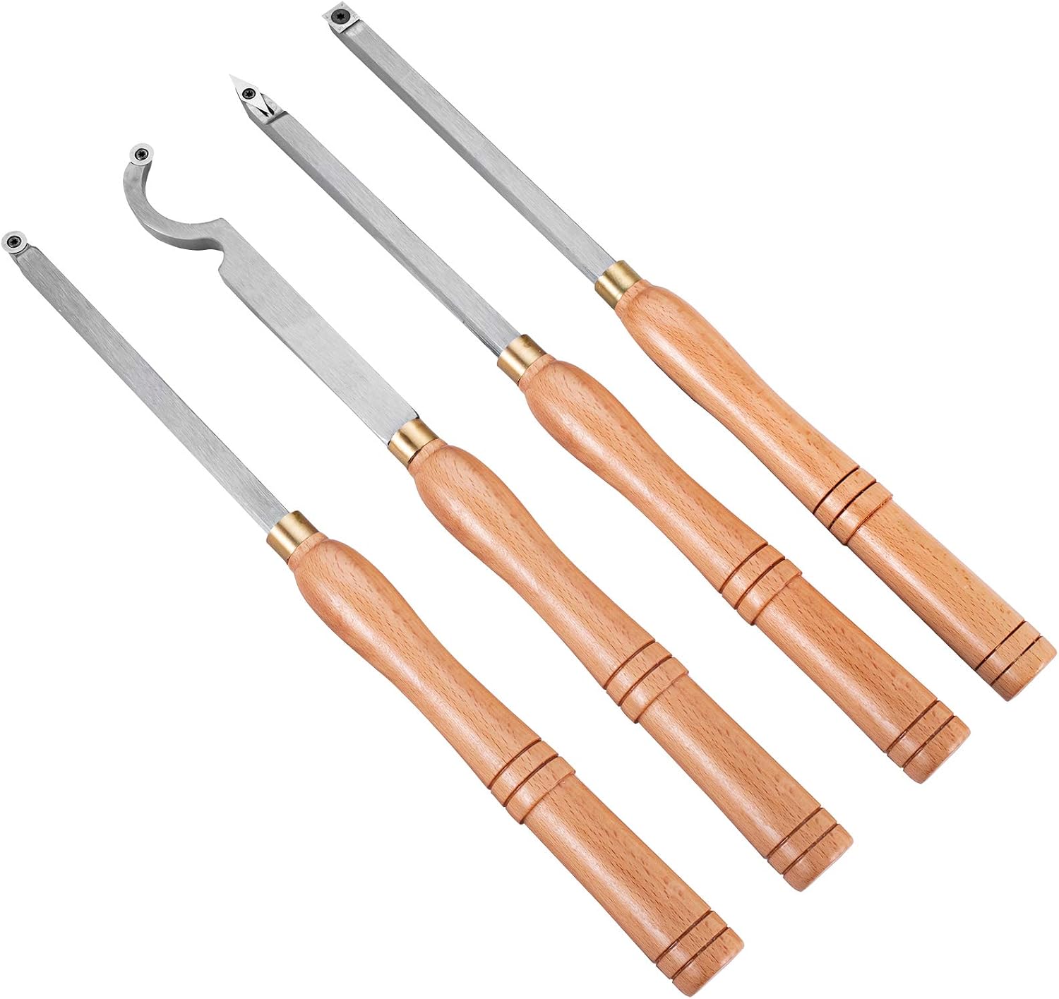 VEVOR Wood Turning Tools 4PC Set, Carbide Lathe Tools with Diamond, Round, Square Cutters, Comfortable Grip Handles for DIY Hobbyists