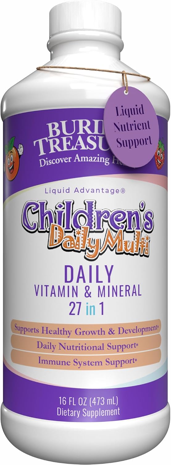 Buried Treasure Children’s Daily Liquid Multivitamin – 27 Vitamins & Minerals with SuperFood Blend – Sugar Free, Vegan, Orange Mango Flavor