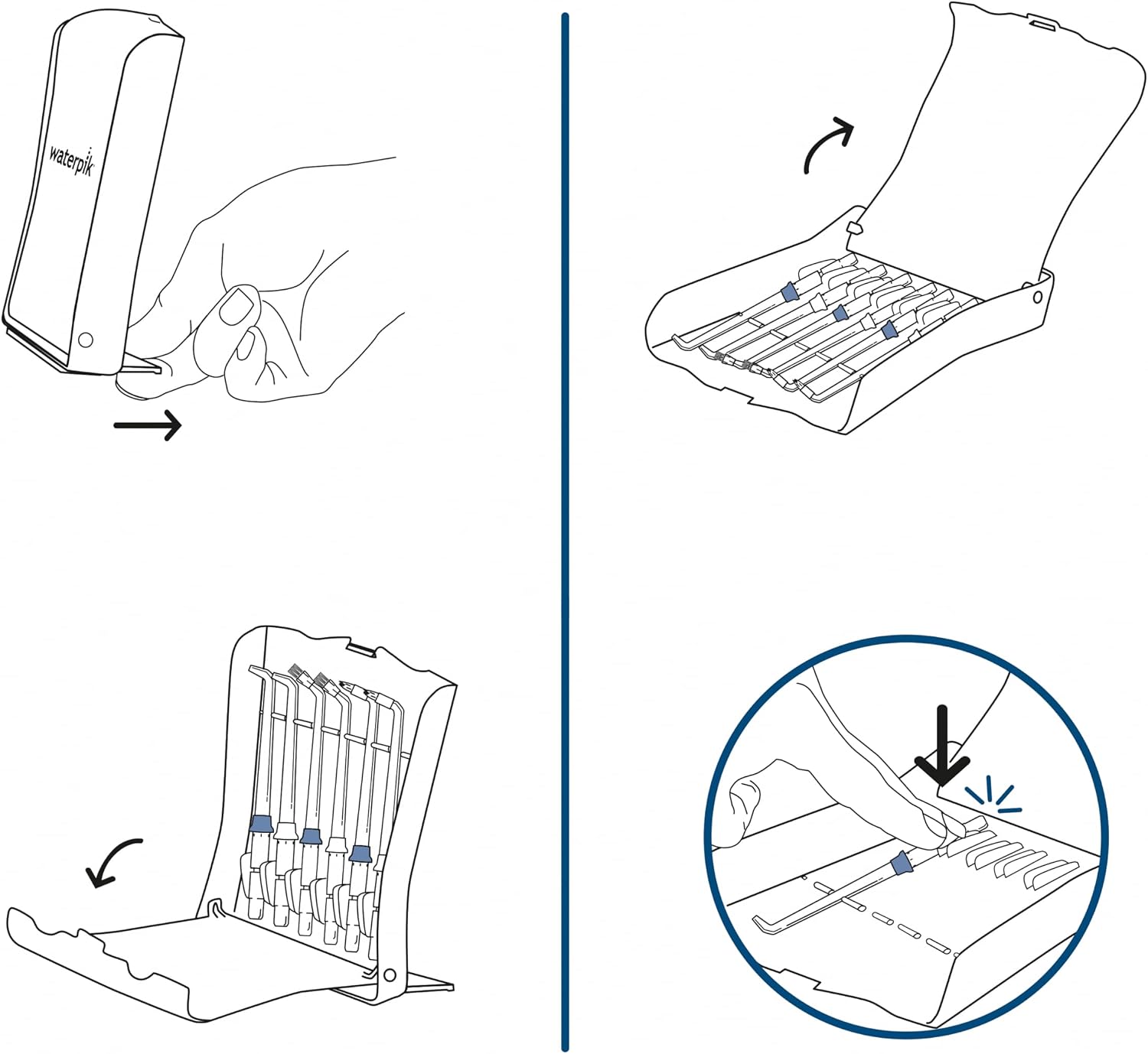 Waterpik 6 Replacement Tips with Case for Hygienic Storage & Travel TS-100E | Genuine Waterpik Brand, Includes 2 Precision, 2 Orthodontic, 2 Plaque Seeker Water Flosser Tip Refill Heads Nozzles