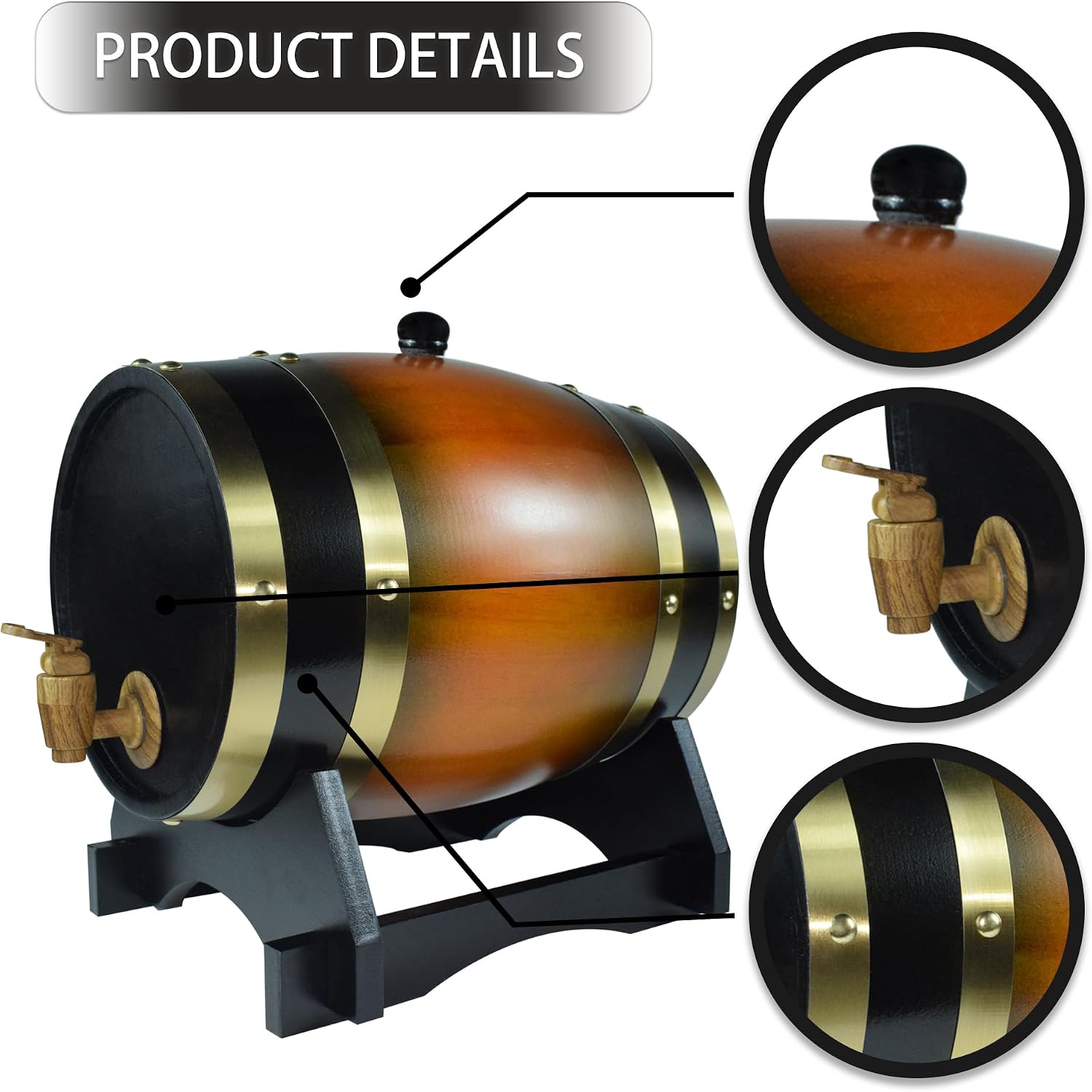 1.5L Whiskey Barrel Dispenser Oak Aging Barrels Home Whiskey Barrel Decanter for Wine, Spirits, Beer, and Liquor (Red Wine)