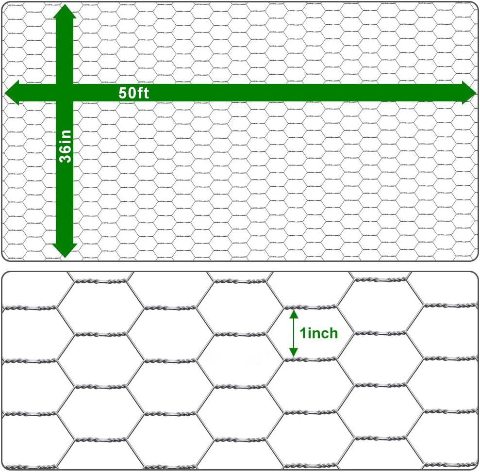 Amagabeli Chicken Wire Fencing Poultry Wire Netting 36inch x 50ft 2 Inch Hexagonal Galvanized Mesh Garden Fence Animal Barrier for Garden Protection Craft Rabbit Cage Dog Roll Chicken Coop Accessories