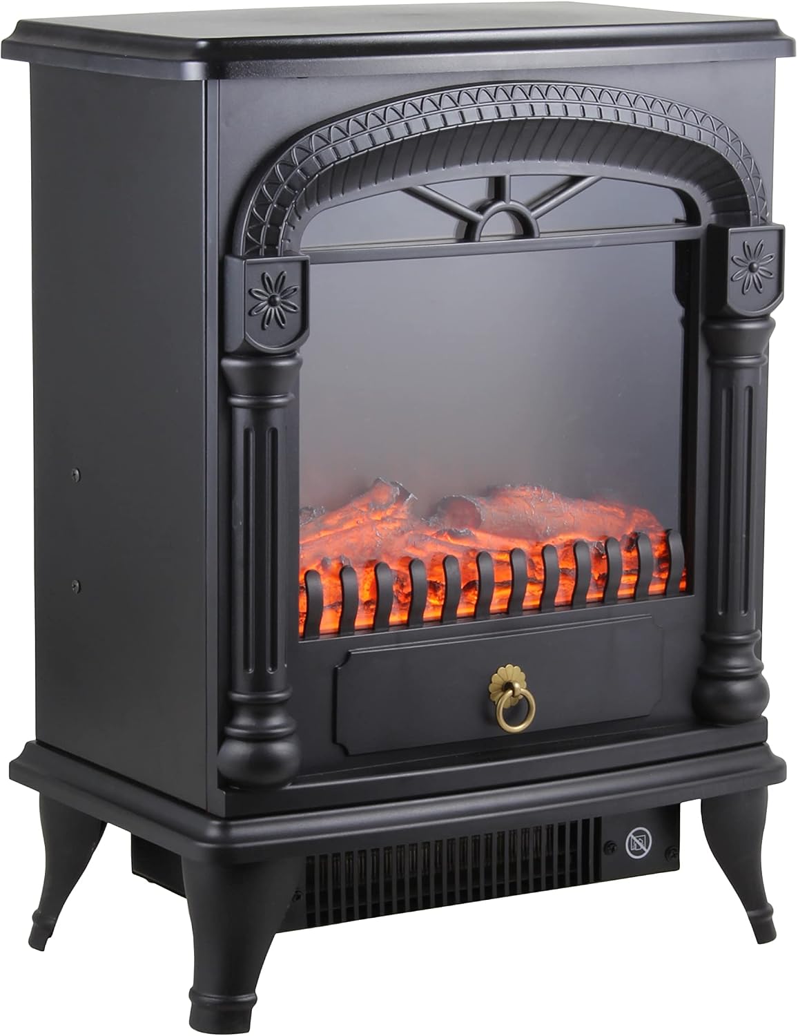 Comfort Zone Electric Fireplace Space Heater, Traditional Warm Stove Style, Realistic 3D Flame Effect, Adjustable Thermostat, & Overheat Protection