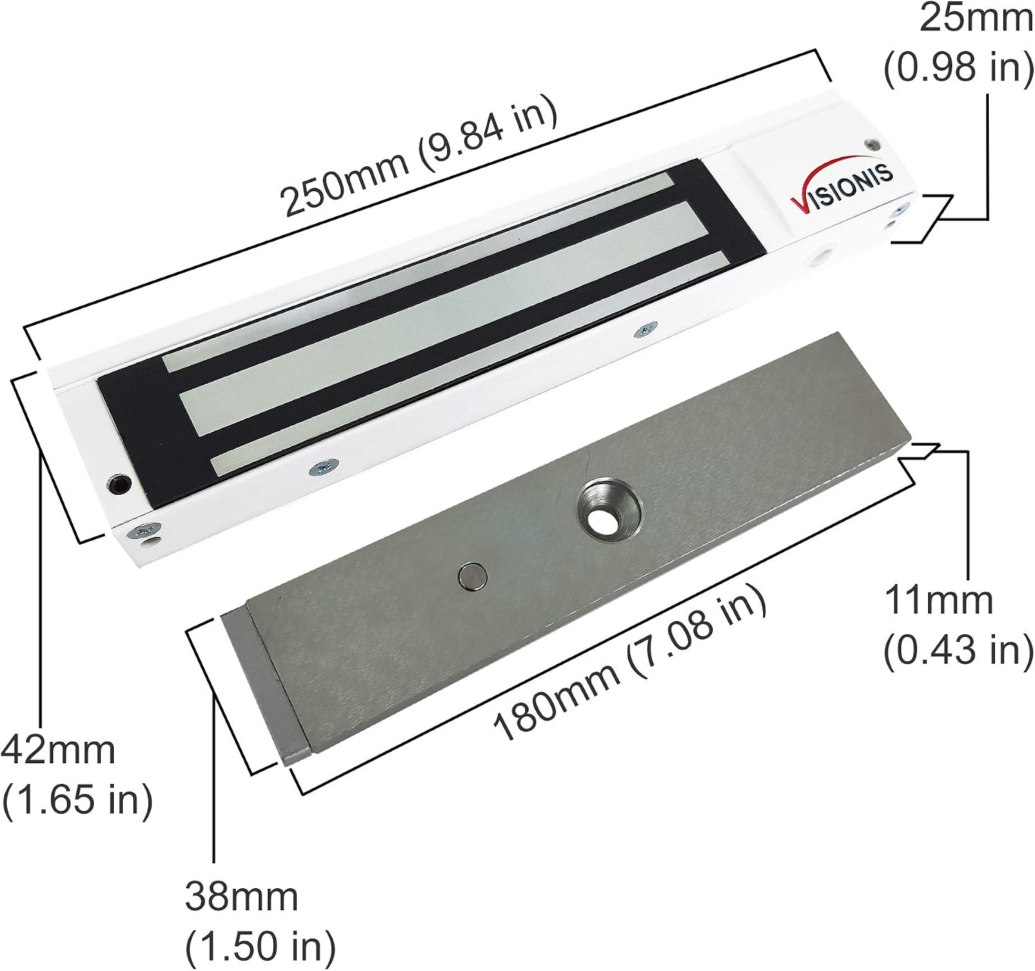 Visionis FPC-5192 600lbs Indoor Electromagnetic Lock with 600 lbs L and Z Bracket for Inswinging Door Access Control Maglock