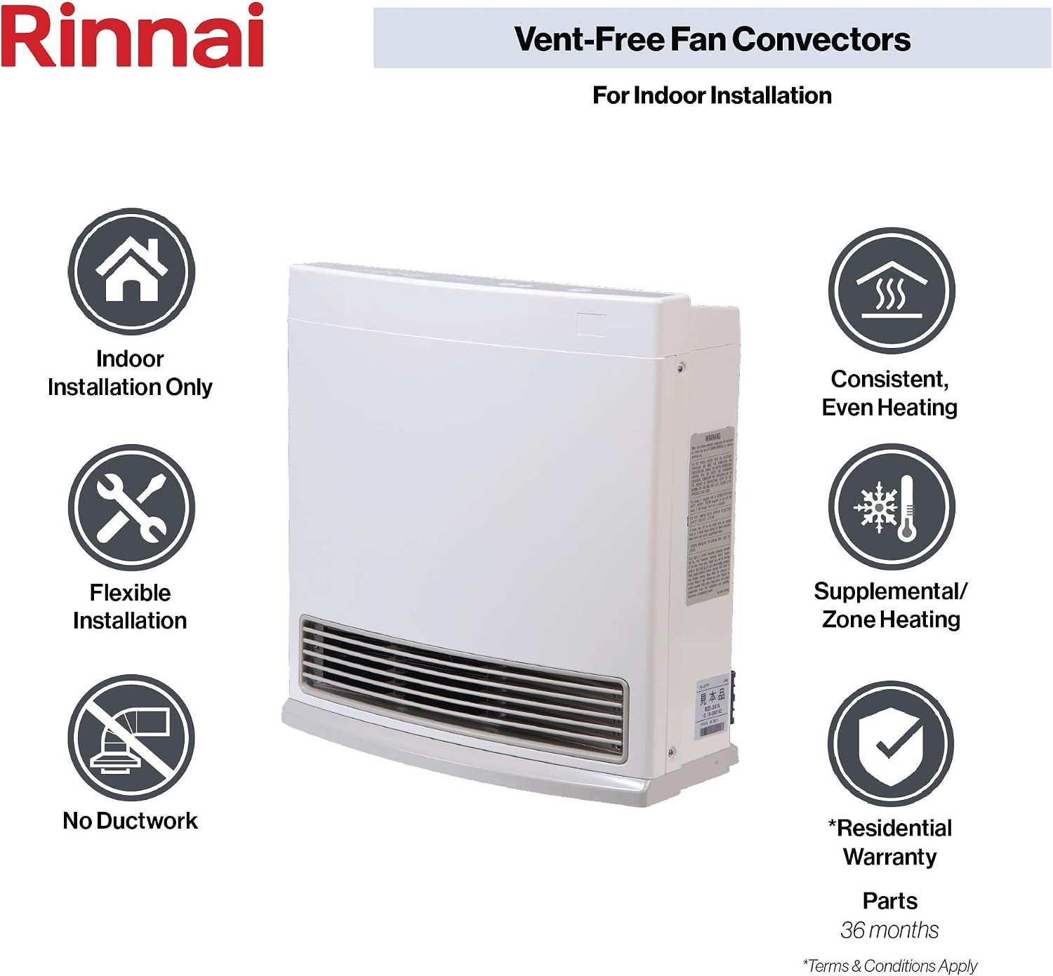 Rinnai FC824P Ventless Propane Heater with Programmable Thermostat | Energy Efficient Space Heater, Wall Mounted, Indoor Use, Easy Installation