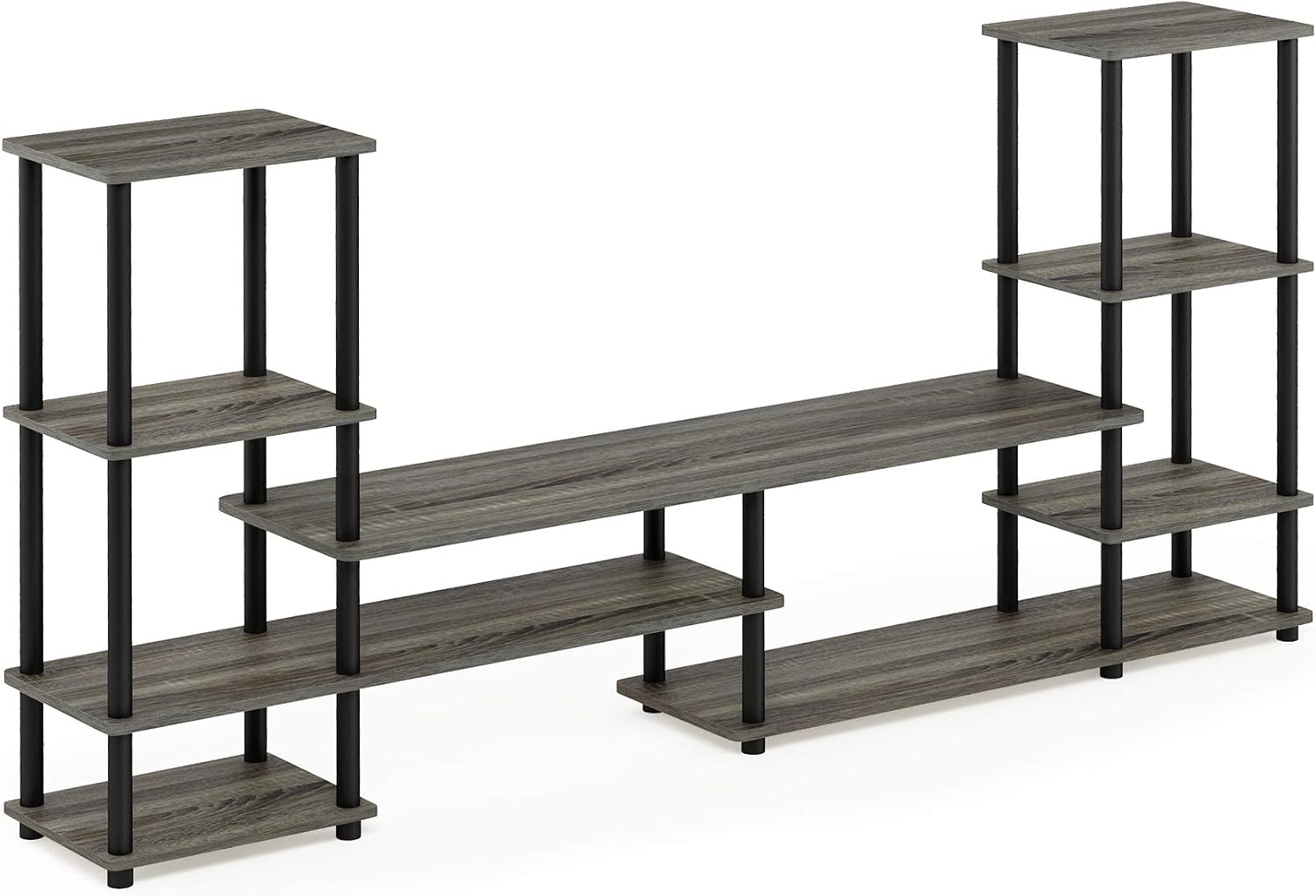 Furinno Nelly TV Stand, 3-Tier Entertainment Center with Open Shelves Storage, TV Console for TV up to 55 Inch, Soft Edges, for Living Room, Bedroom, Black