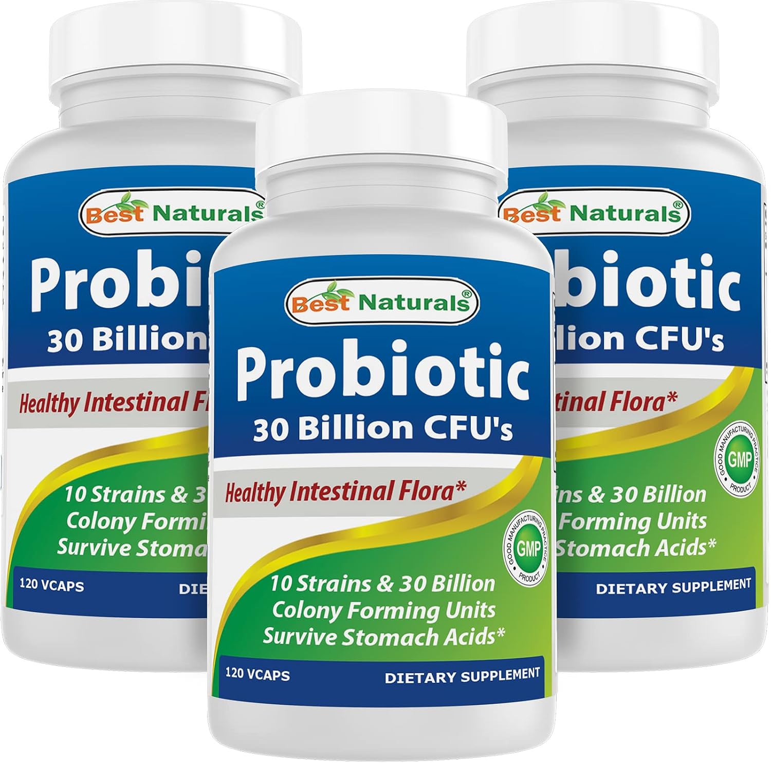 Best Naturals Probiotic 10 Strains & 30 Billion CFU Intestinal Flora, 120 Veggie Capsules - Shelf Stable probiotic (4146365)