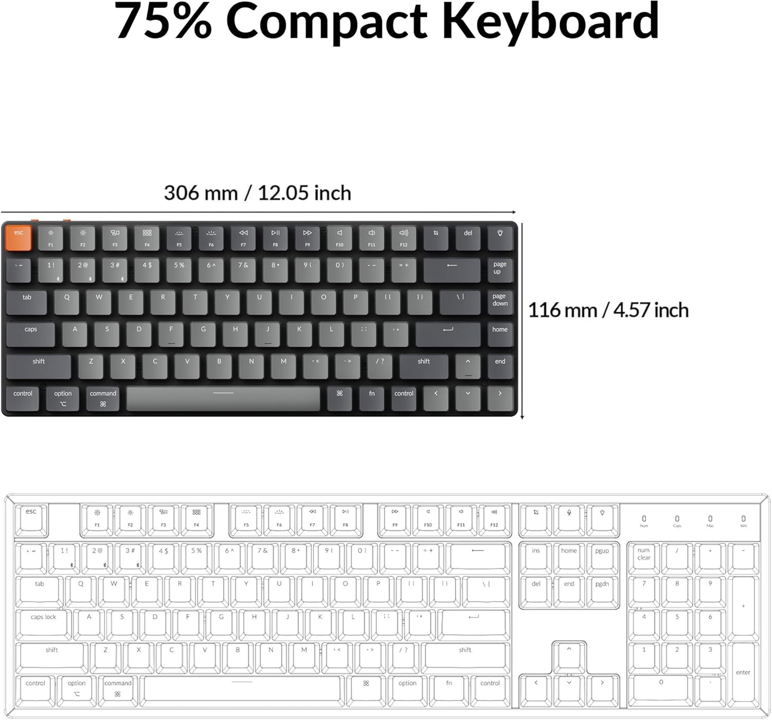 Keychron K3 Version 2 QMK 75% Wireless Low-Profile Mechanical Keyboard