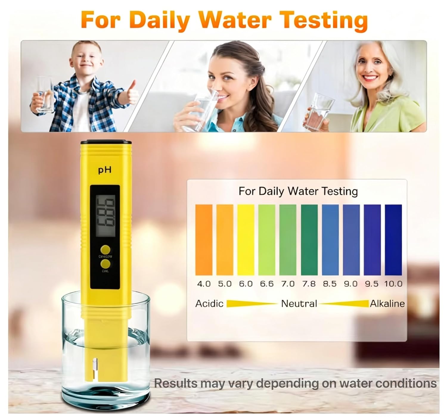 Digital pH Meter Tester Pen for Water, Pre-Calibrated, High Accuracy ±0.01, 0–14 pH Range, Pocket Size for Drinking Water, Pool