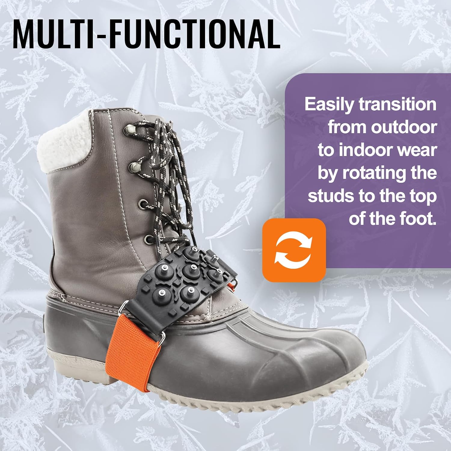 GGS Ice Cleats for Shoes & Boots – Non-Slip, Mid-Sole Spikes with Adjustable Strap for Traction in Snow and Ice, Winter Hiking, Fishing, Walking