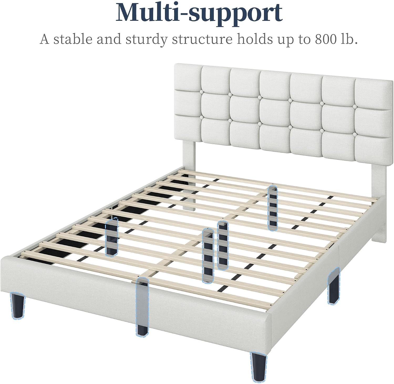 Yaheetech Full Size Upholstered Tufted Bed Frame with Headboard, Dark Gray | Sturdy engineered wood frame with linen fabric upholstery features a soft tufted headboard for easy assembly and support